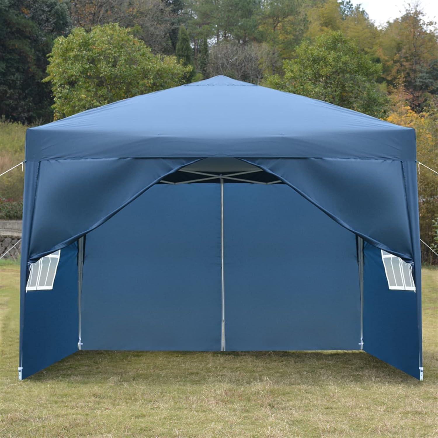 10x10ft Patio Event Tent, Pop Up Canopy Outdoor Gazebo, Folding Tent from Premium Oxford Material Easy to Install Space-Saving Design Sun and Rain Protection 77" Height for Camping Blue, w/Sidewalls