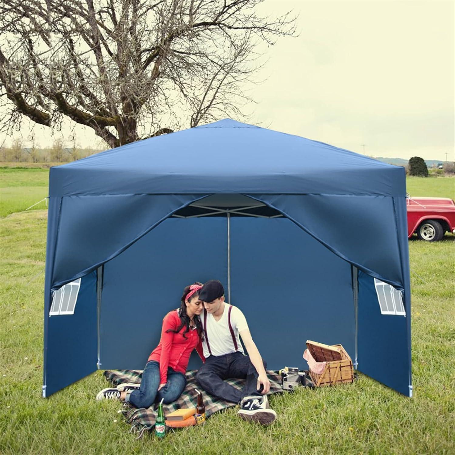 10x10ft Patio Event Tent, Pop Up Canopy Outdoor Gazebo, Folding Tent from Premium Oxford Material Easy to Install Space-Saving Design Sun and Rain Protection 77" Height for Camping Blue, w/Sidewalls