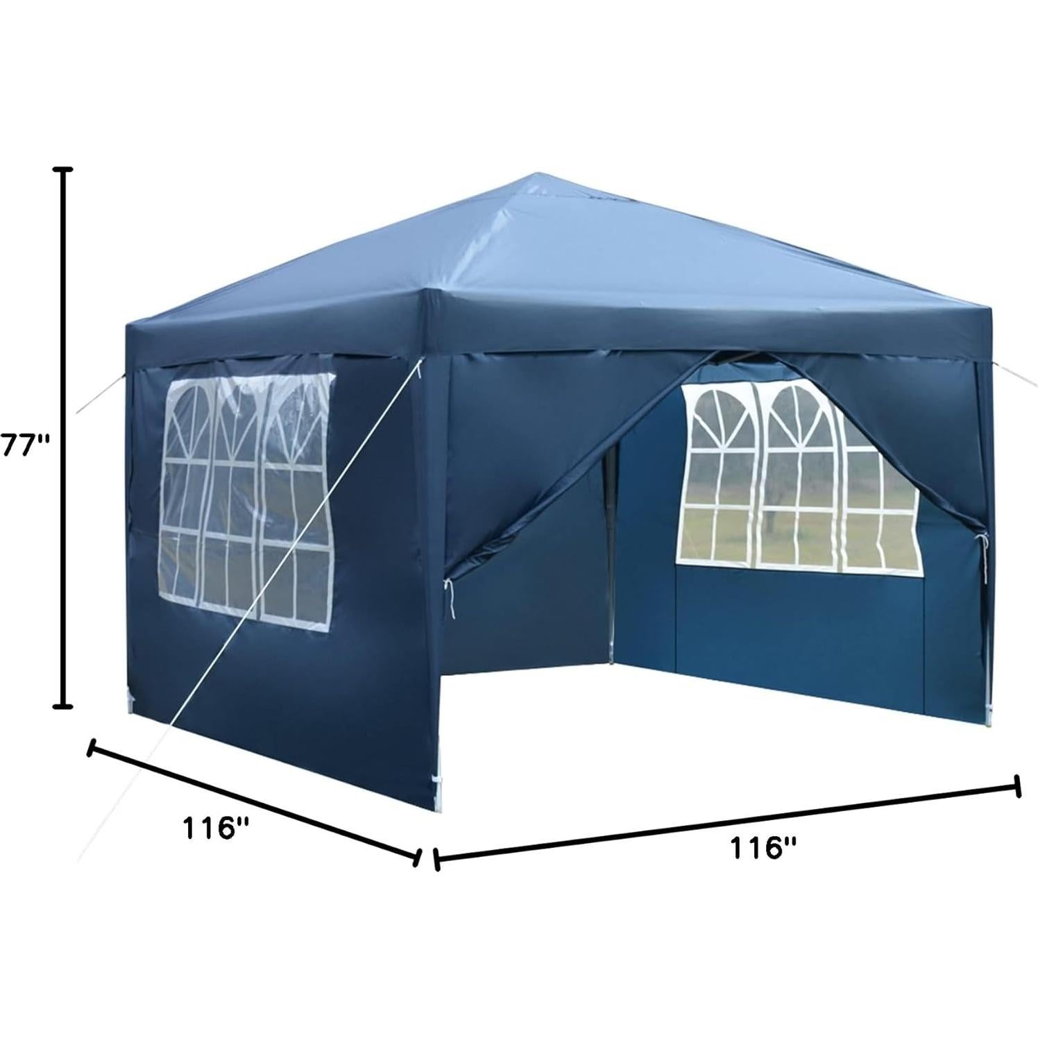 10x10ft Patio Event Tent, Pop Up Canopy Outdoor Gazebo, Folding Tent from Premium Oxford Material Easy to Install Space-Saving Design Sun and Rain Protection 77" Height for Camping Blue, w/Sidewalls