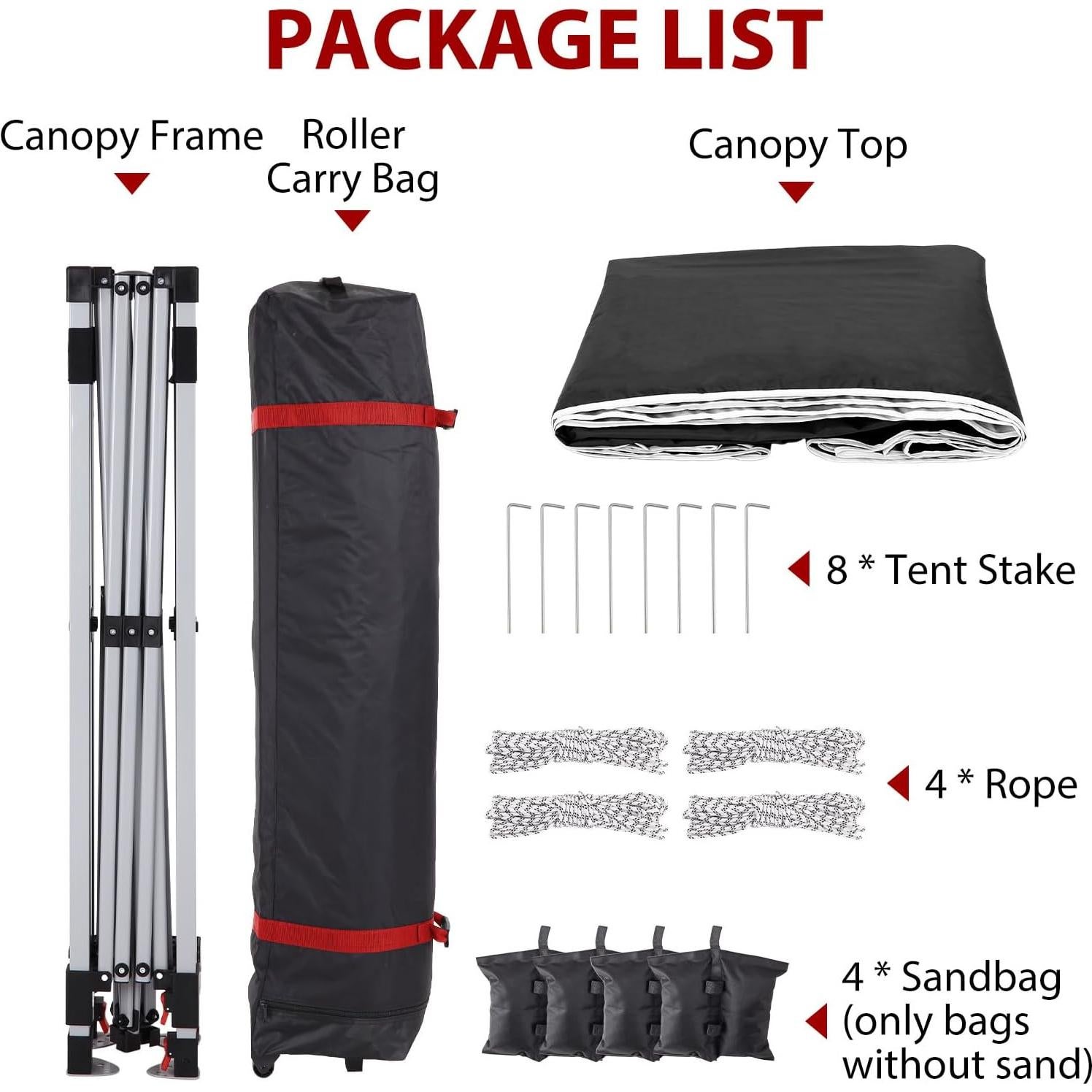 Carpa Instantánea Plegable GarveeLife 3x3m Negra con Ruedas