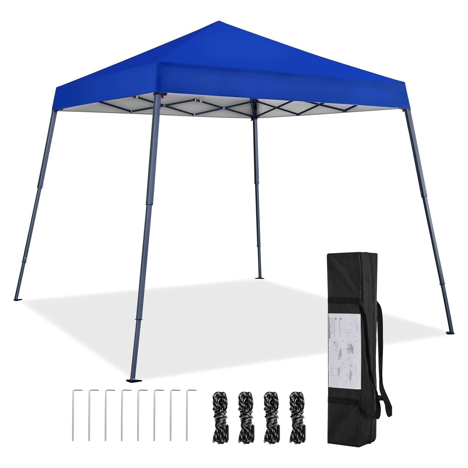 Yaheetech Instant Canopy Tent, 10x10 Slant Leg Easy Outdoor Pop up Canopy, Folding Portable Gazebo Instant Shelter Tent with Backpack for Garden/Camping/Party, 10x10 Base 8x8 Top, Blue