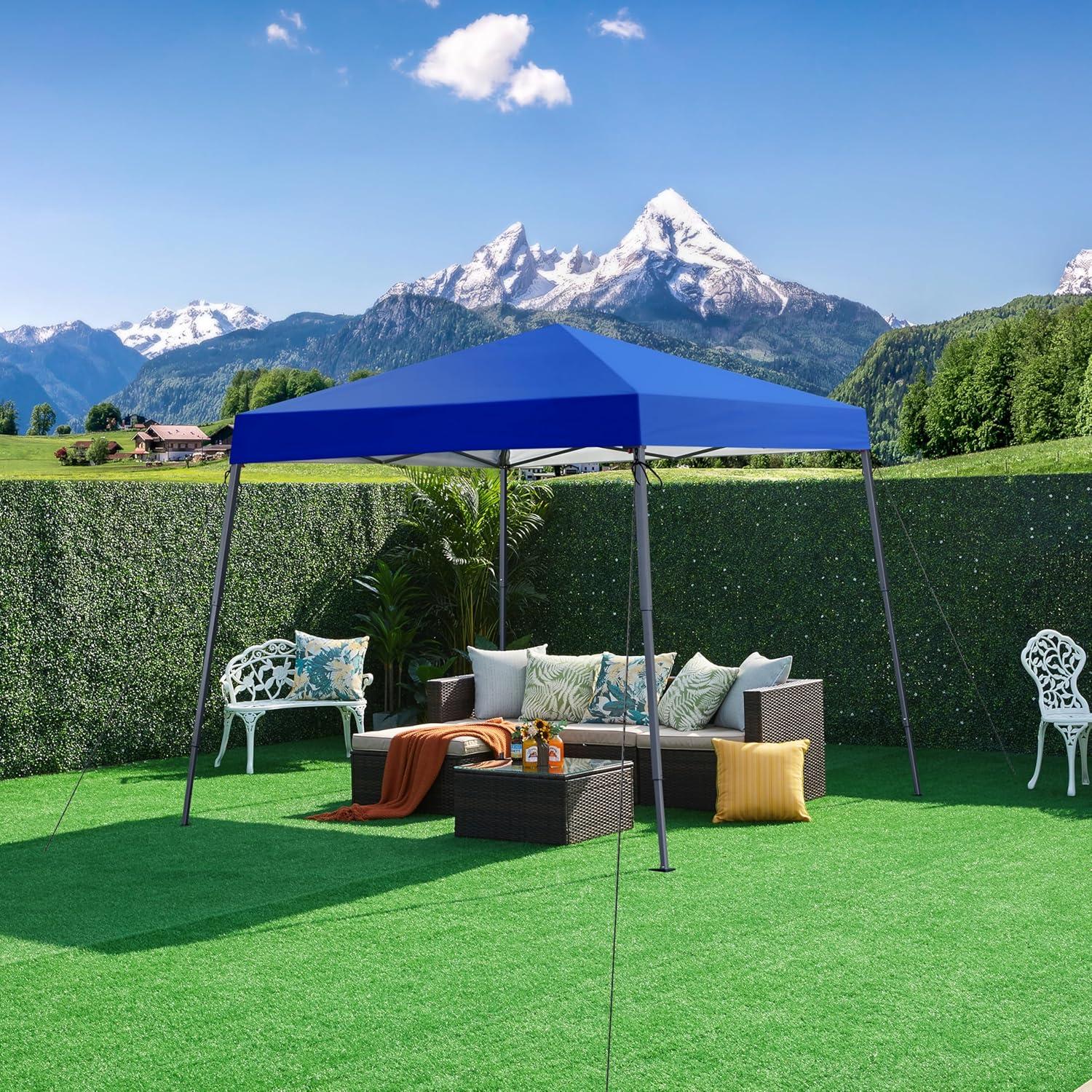 Yaheetech Instant Canopy Tent, 10x10 Slant Leg Easy Outdoor Pop up Canopy, Folding Portable Gazebo Instant Shelter Tent with Backpack for Garden/Camping/Party, 10x10 Base 8x8 Top, Blue