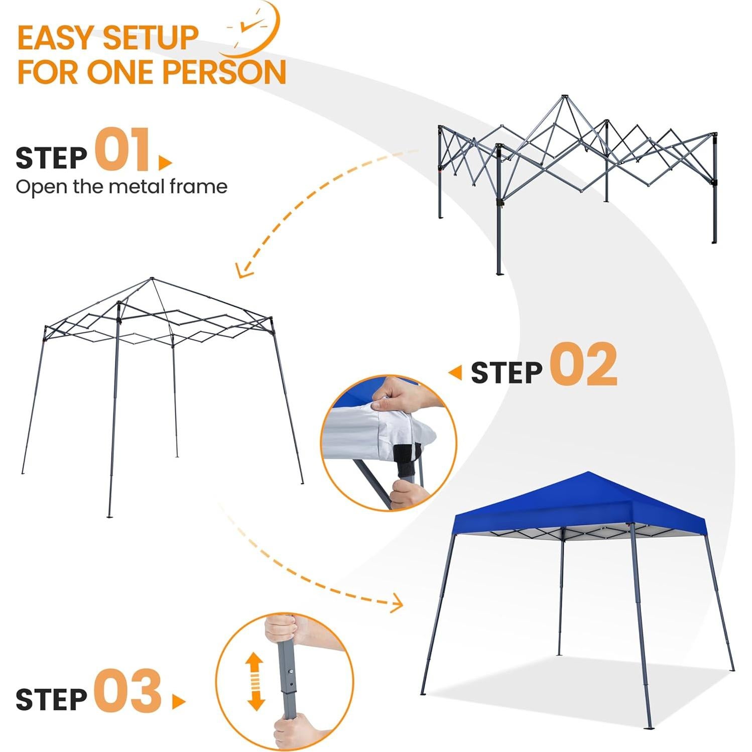 Yaheetech Instant Canopy Tent, 10x10 Slant Leg Easy Outdoor Pop up Canopy, Folding Portable Gazebo Instant Shelter Tent with Backpack for Garden/Camping/Party, 10x10 Base 8x8 Top, Blue