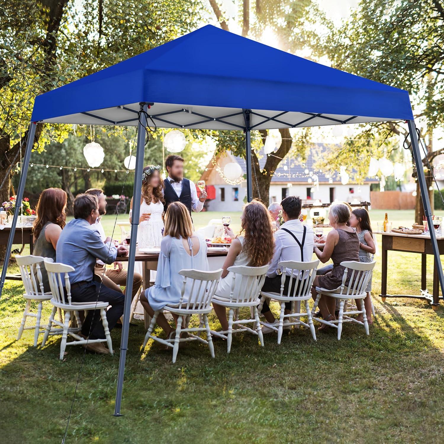 Yaheetech Instant Canopy Tent, 10x10 Slant Leg Easy Outdoor Pop up Canopy, Folding Portable Gazebo Instant Shelter Tent with Backpack for Garden/Camping/Party, 10x10 Base 8x8 Top, Blue