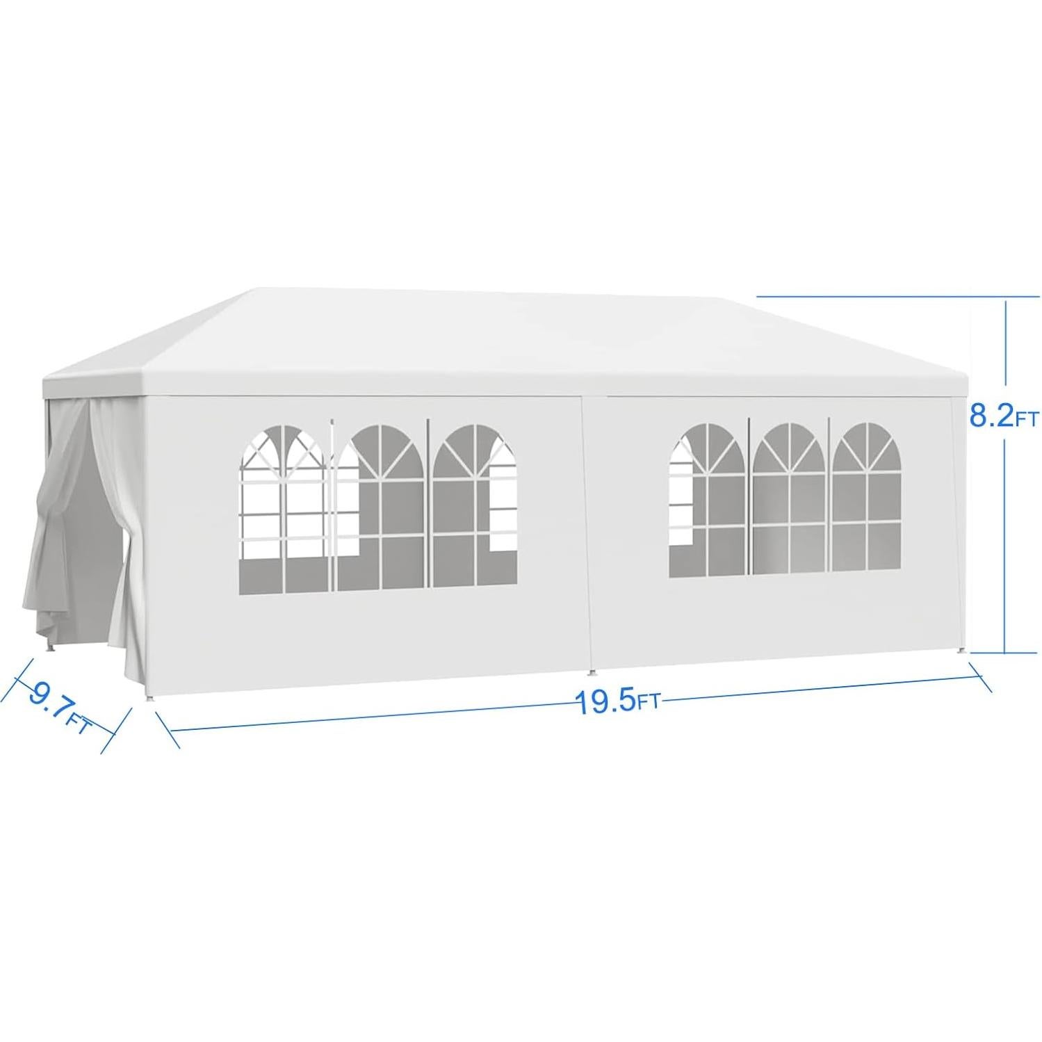 10x20Ft Outdoor Canopy Tent with 6 Removable Sidewalls, Waterproof PE Gazebo for Weddings, Parties, and Events