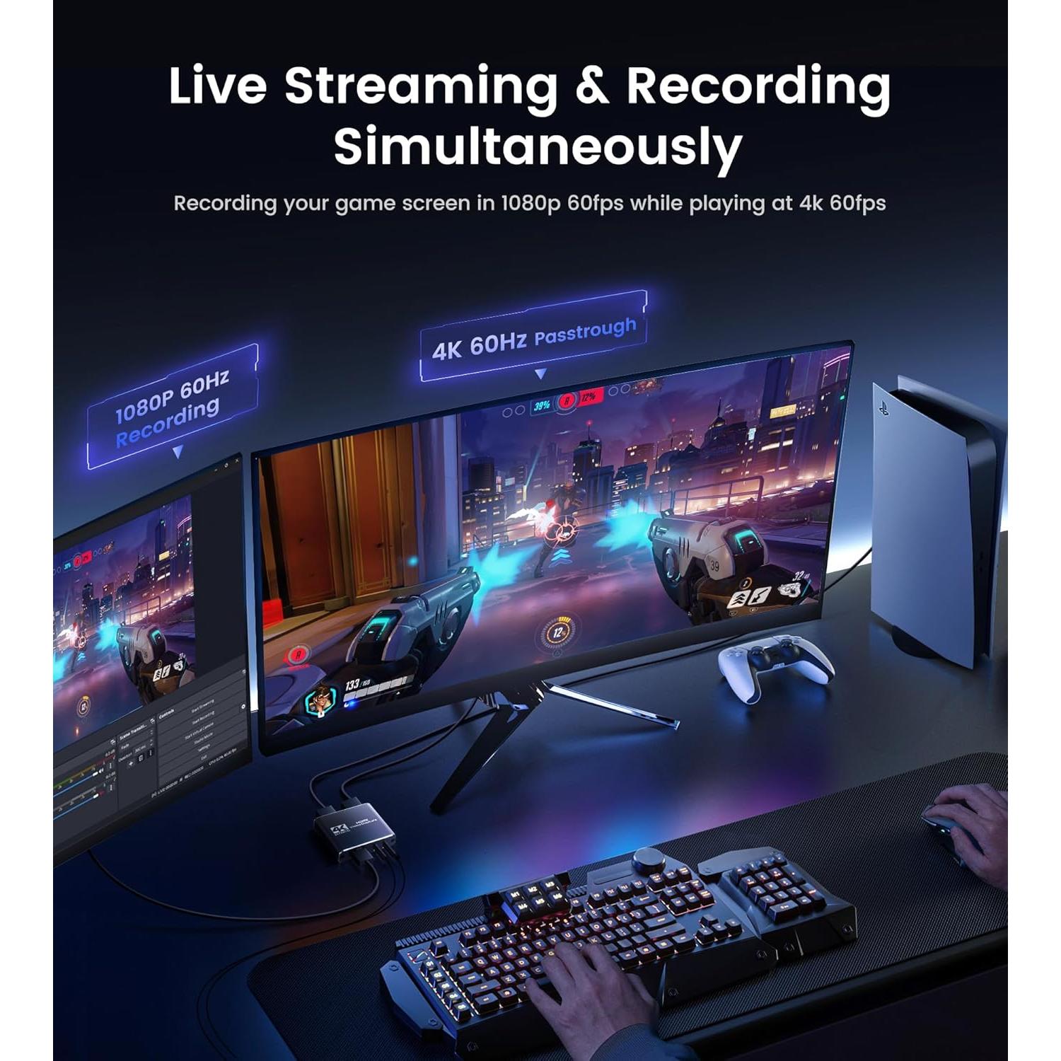 4K Capture Card for Streaming, HDMI to USB 3.0/Type-C Audio Video Capture Card Device 1080P 60FPS Recording with Low Latency, Works for Nintendo Switch/PS5/PS4/Xbox/Camera/PC, External TV Tuners