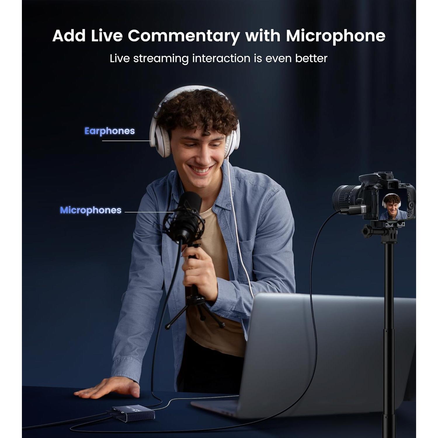 4K Capture Card for Streaming, HDMI to USB 3.0/Type-C Audio Video Capture Card Device 1080P 60FPS Recording with Low Latency, Works for Nintendo Switch/PS5/PS4/Xbox/Camera/PC, External TV Tuners