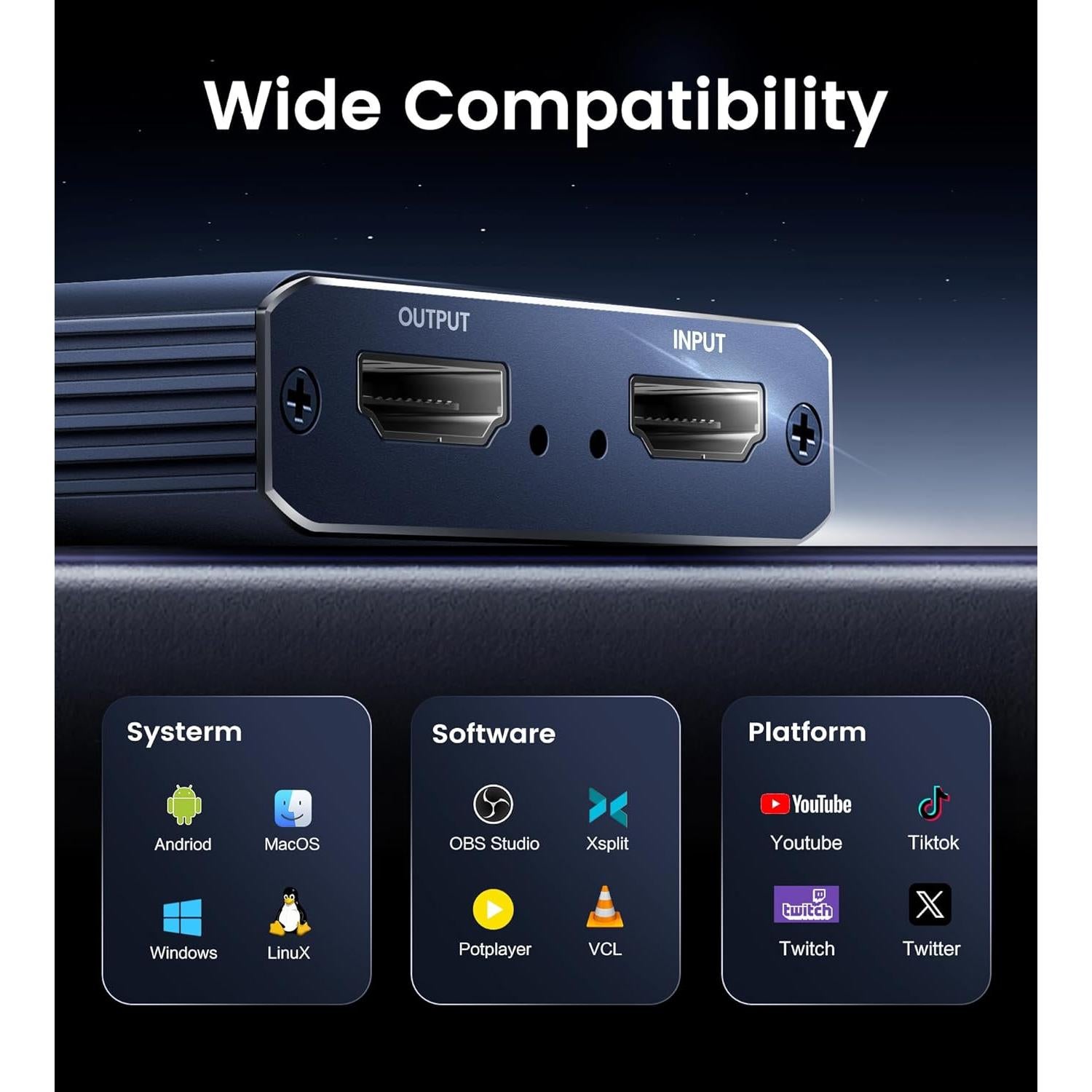 4K Capture Card for Streaming, HDMI to USB 3.0/Type-C Audio Video Capture Card Device 1080P 60FPS Recording with Low Latency, Works for Nintendo Switch/PS5/PS4/Xbox/Camera/PC, External TV Tuners