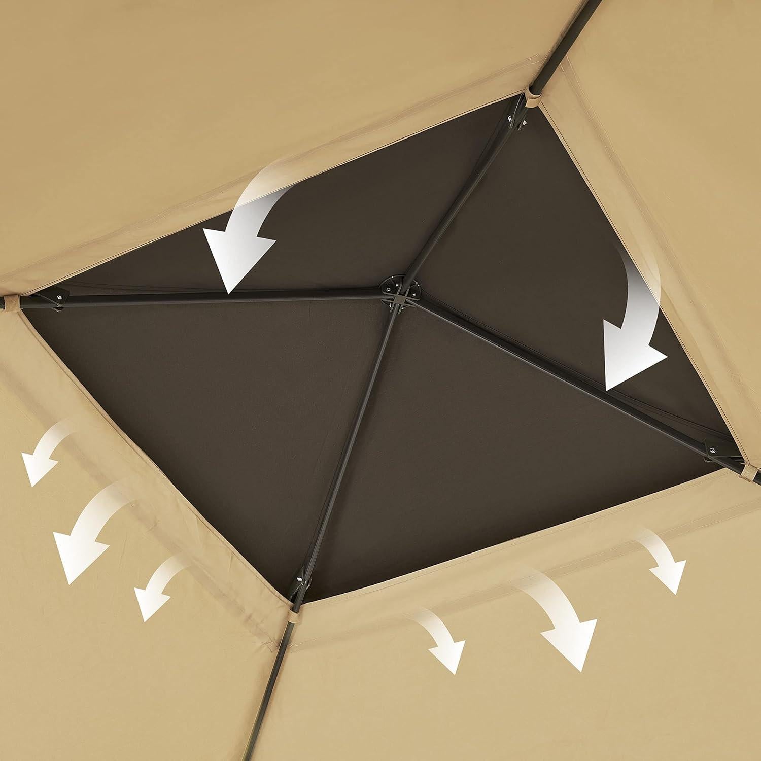 Topeakmart 11x11 Outdoor Pop Up Gazebo Double Roof Garden Patio Canopy with Netting, Sandbags, Sun Shade for for Parties, Khaki & Brown