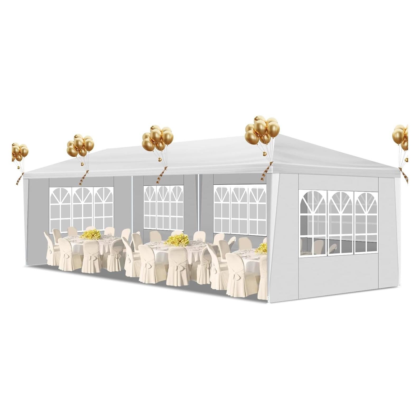 Carpa de Fiesta Exterior 10x30m Pérgola Blanca 5 Paredes Removibles