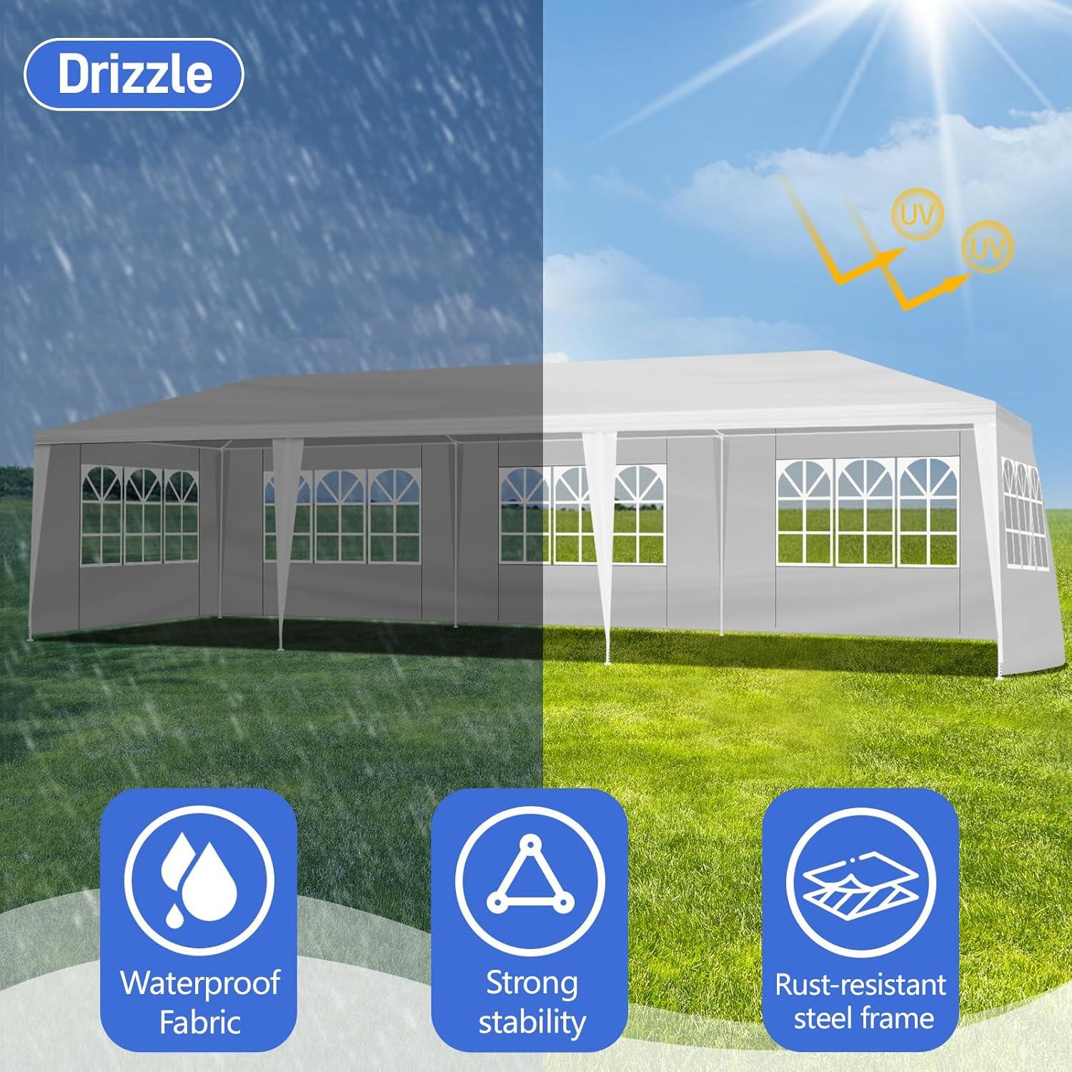 Carpa de Fiesta Exterior 10x30m Pérgola Blanca 5 Paredes Removibles