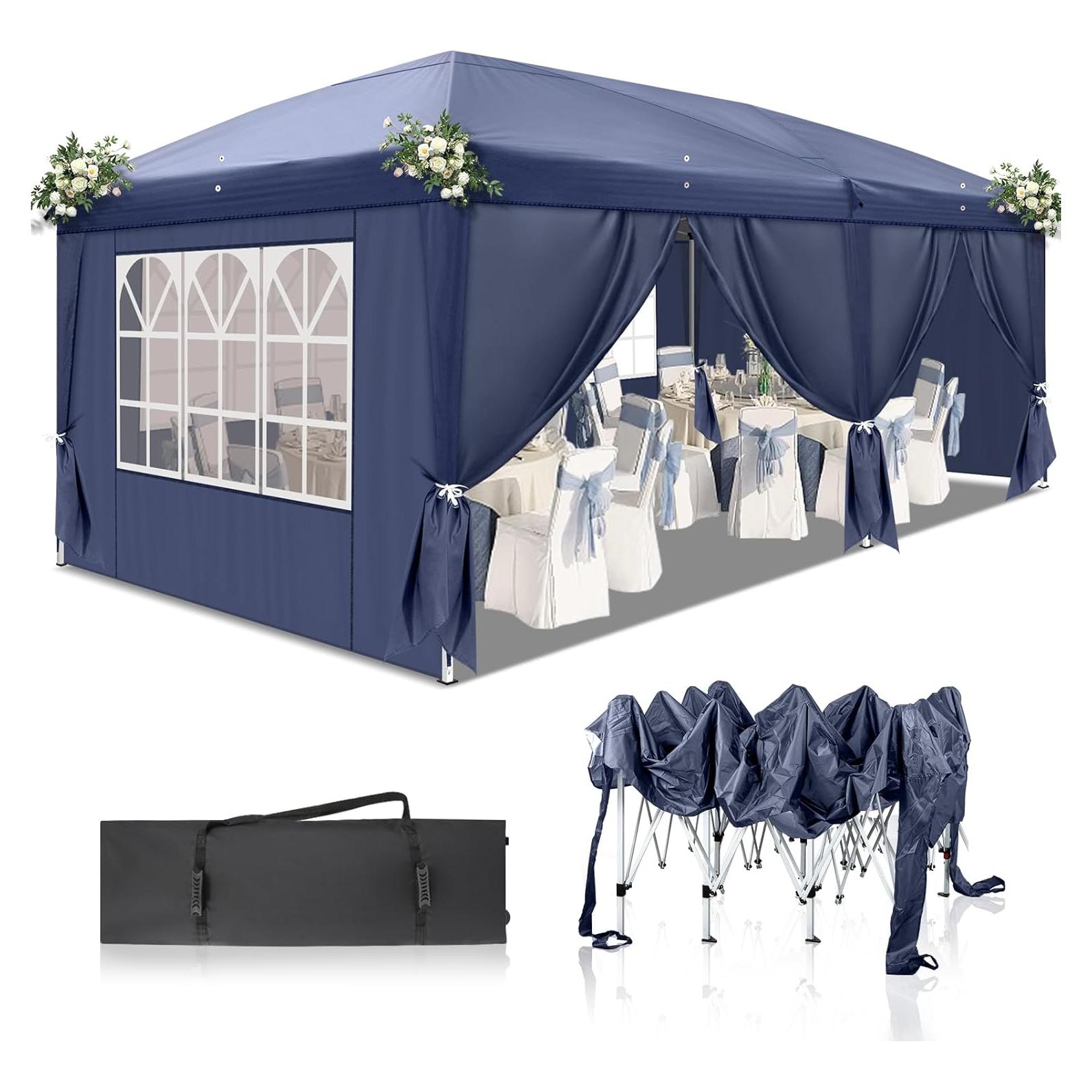 Veryke 10' x 20' Pop Up Canopy Tent with 6 Sidewalls, Heavy Duty Party Tent with Carry Bag, Event Tent, Patio Canopy Tent, Outdoor Patio Gazebo, Waterproof (10' x 20', Blue-6 Sidewalls)