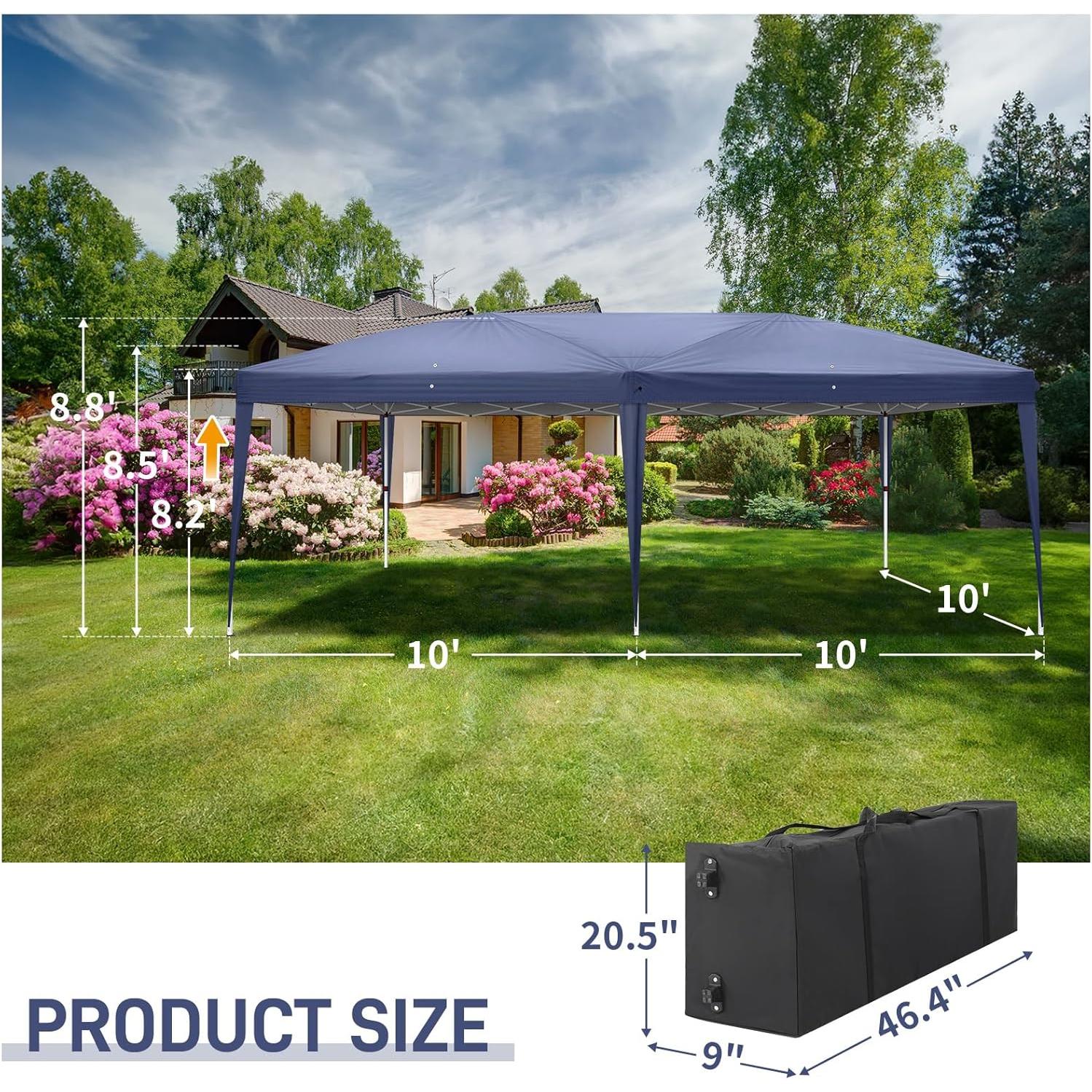 Veryke 10' x 20' Pop Up Canopy Tent with 6 Sidewalls, Heavy Duty Party Tent with Carry Bag, Event Tent, Patio Canopy Tent, Outdoor Patio Gazebo, Waterproof (10' x 20', Blue-6 Sidewalls)