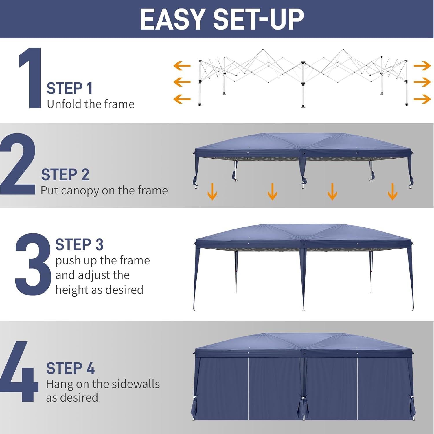 Veryke 10' x 20' Pop Up Canopy Tent with 6 Sidewalls, Heavy Duty Party Tent with Carry Bag, Event Tent, Patio Canopy Tent, Outdoor Patio Gazebo, Waterproof (10' x 20', Blue-6 Sidewalls)