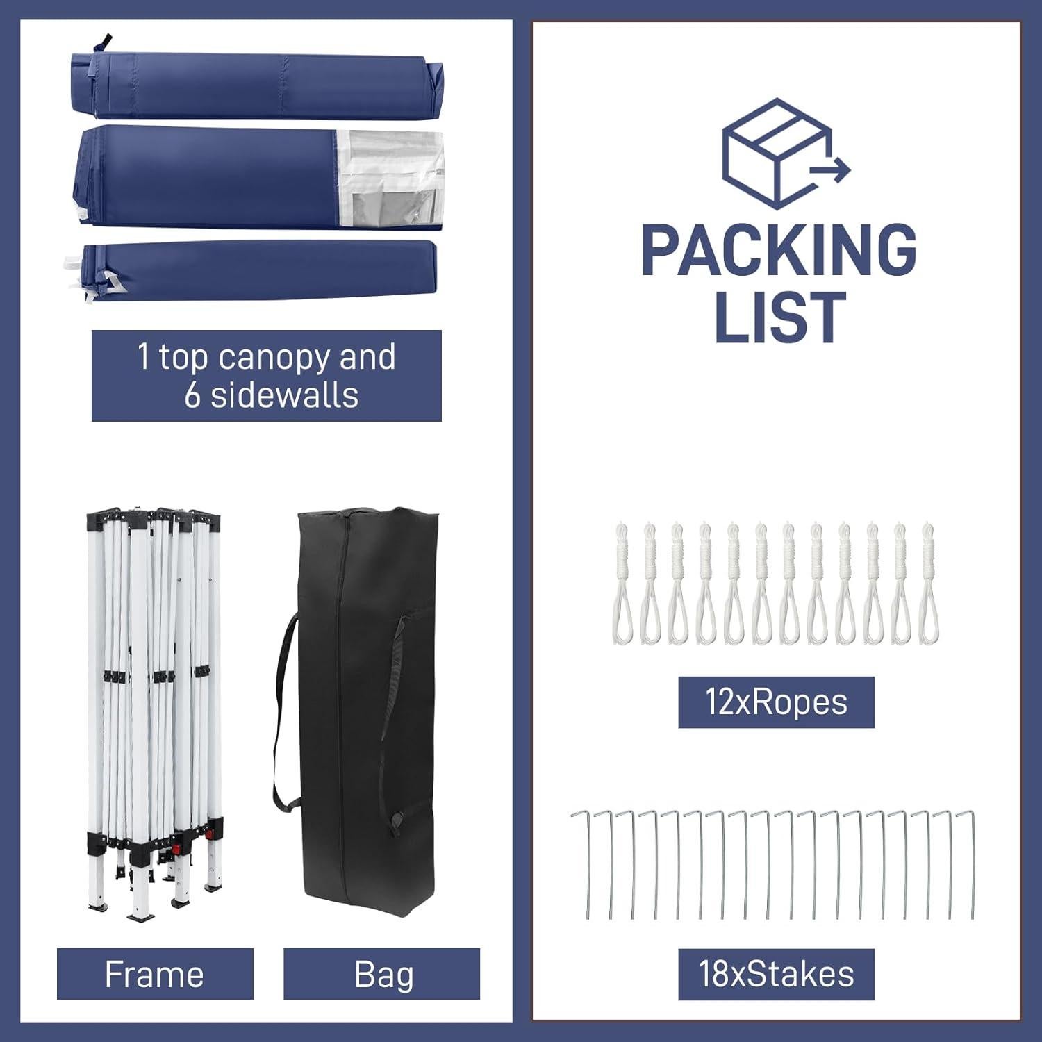 Veryke 10' x 20' Pop Up Canopy Tent with 6 Sidewalls, Heavy Duty Party Tent with Carry Bag, Event Tent, Patio Canopy Tent, Outdoor Patio Gazebo, Waterproof (10' x 20', Blue-6 Sidewalls)