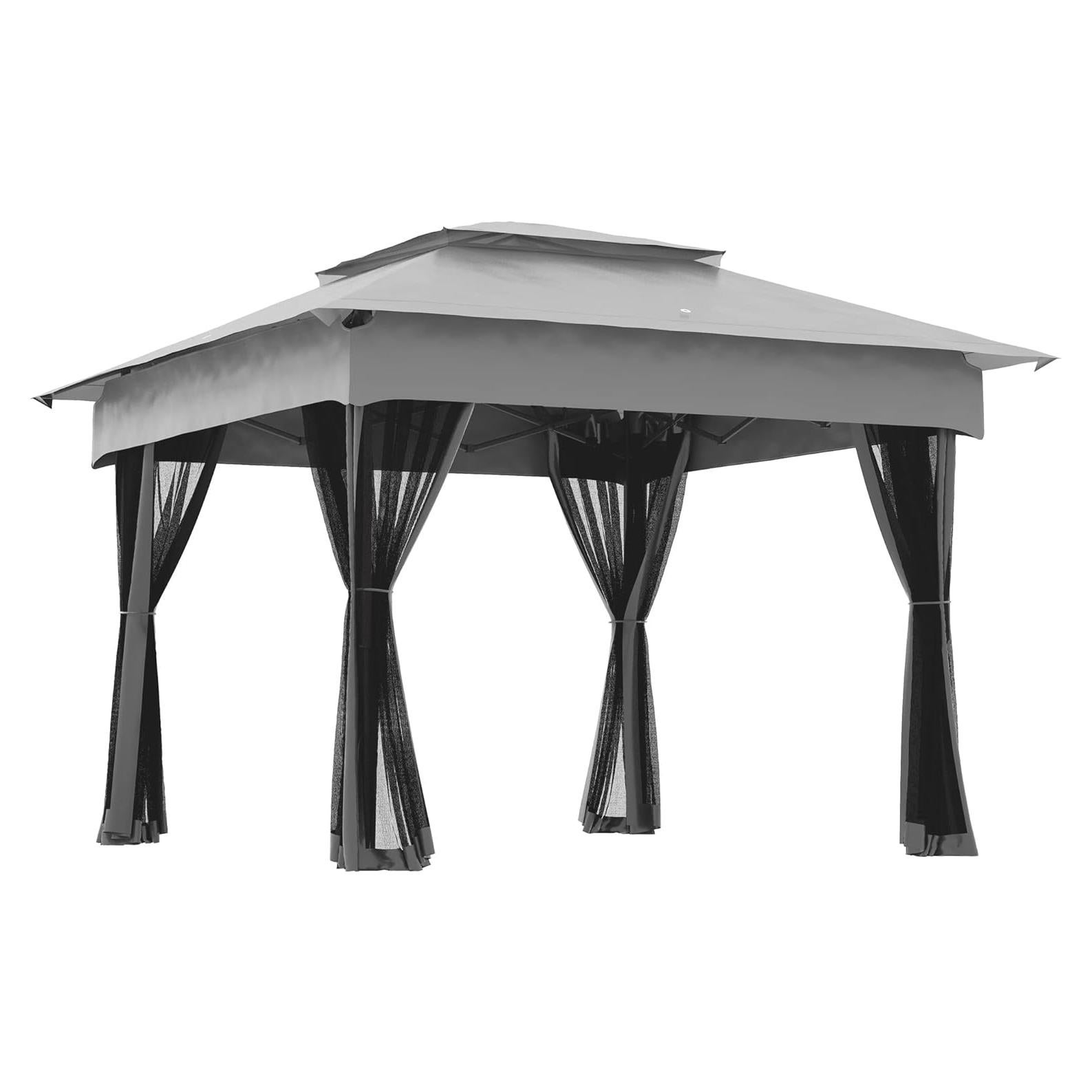 11' x 11' Pop Up Canopy, Outdoor Patio Gazebo Shelter with Removable Zipper Netting, Instant Event Tent w, 114 Square Feet of Shade and Carry Bag for Backyard, Garden, Light Gray