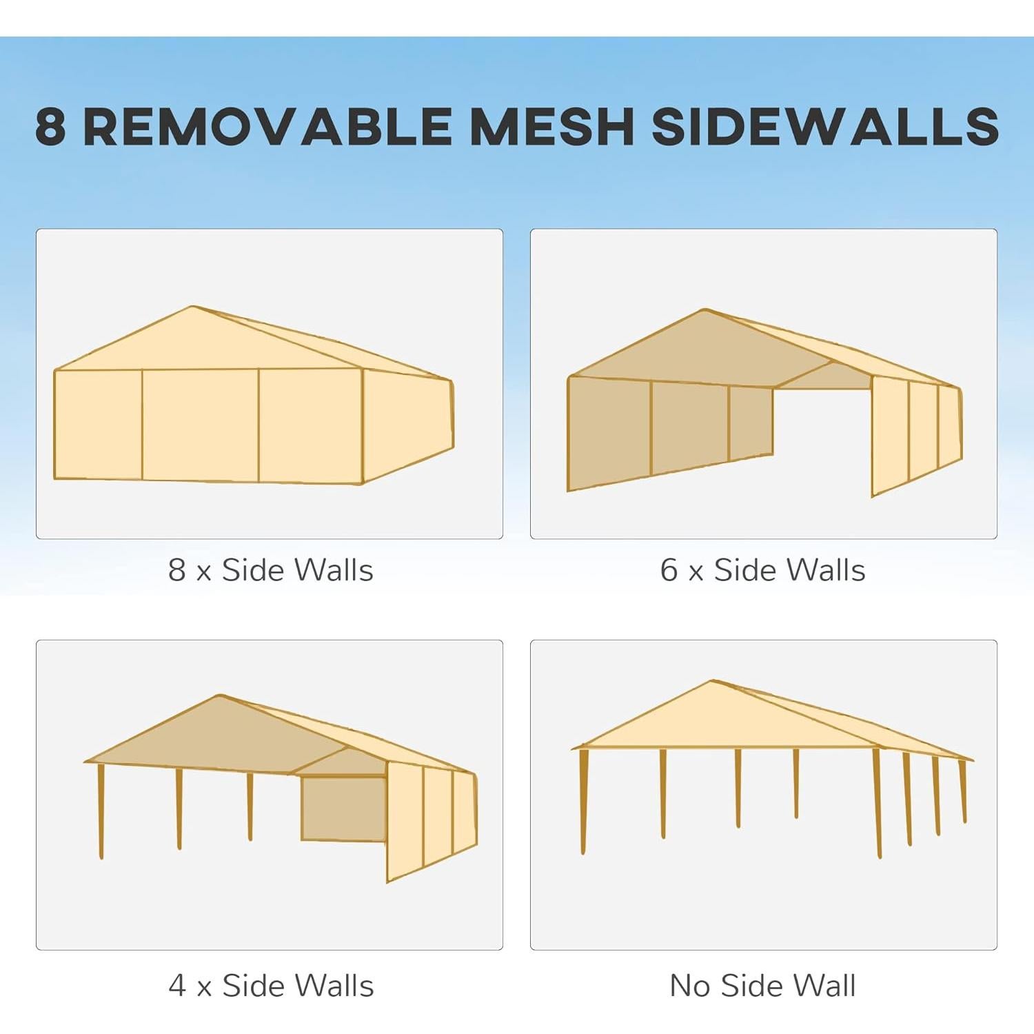 Carpa de Fiesta Agnixnaf 8 Paredes Malla Desmontables 850x286cm