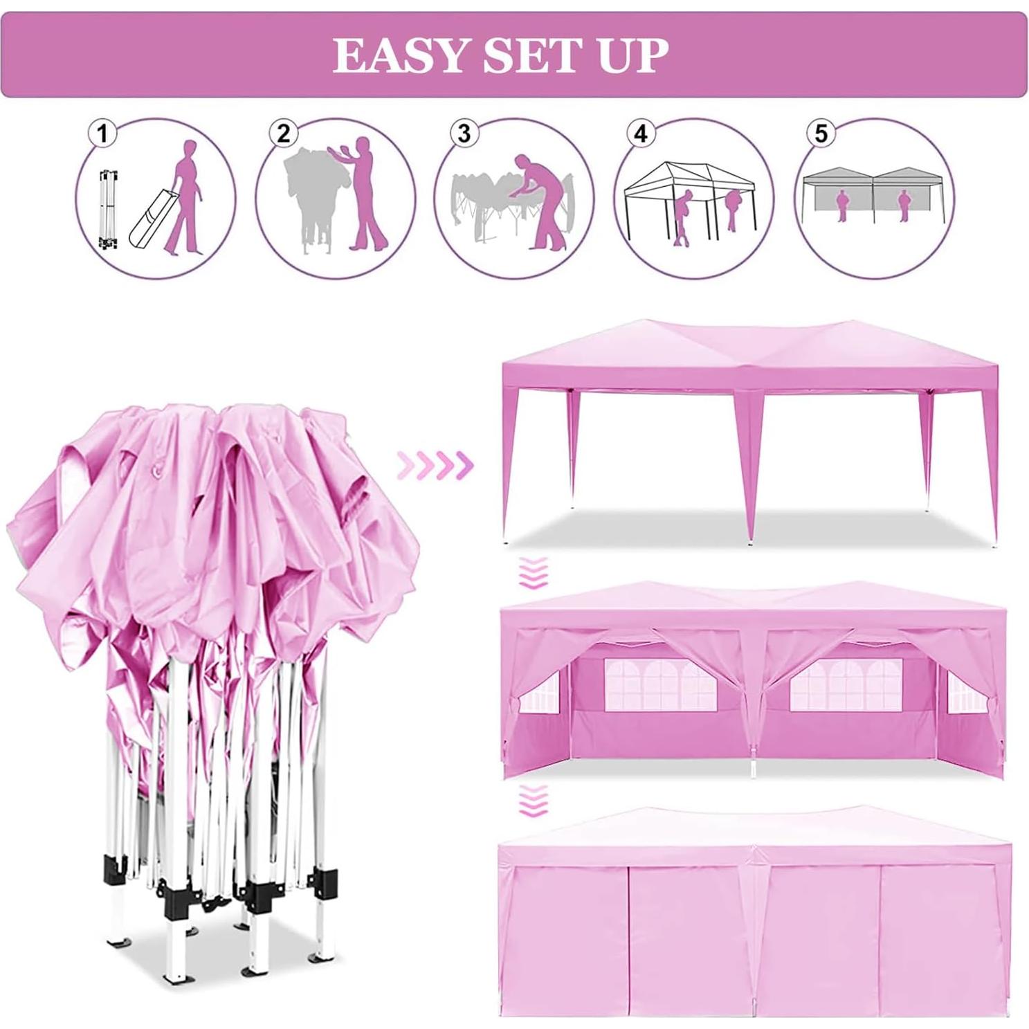 Kaimei 10'x20' Folding Canopy with 6 Removable Sidewalls Outdoor Event Shelter UPF 50+ Shade Canopy Tent for Parties Beach Camping Wedding