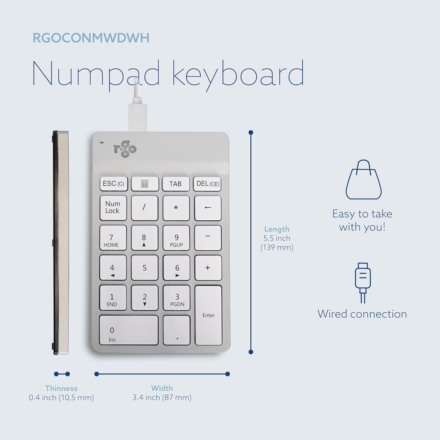 Teclado Numérico R-Go Blanco USB-C/A Mini Ergonómico