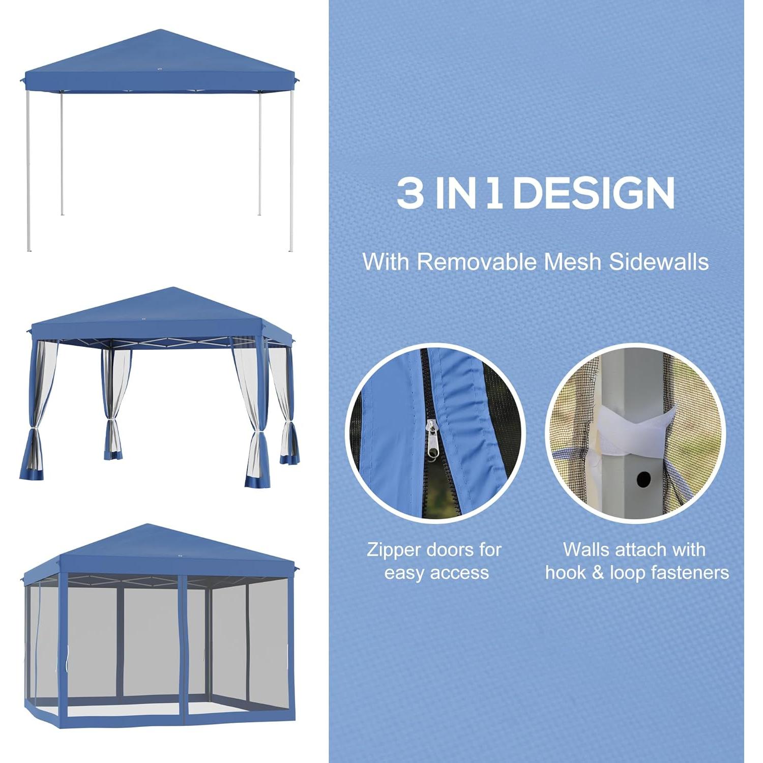 Tienda de Dosel Pop-Up Kaimei 3m x 3m con Malla - Azul