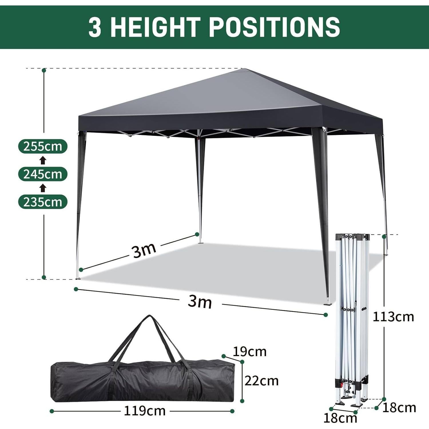 Carpa Plegable MIIEELO 3x3m Impermeable con Ventanas y Puertas