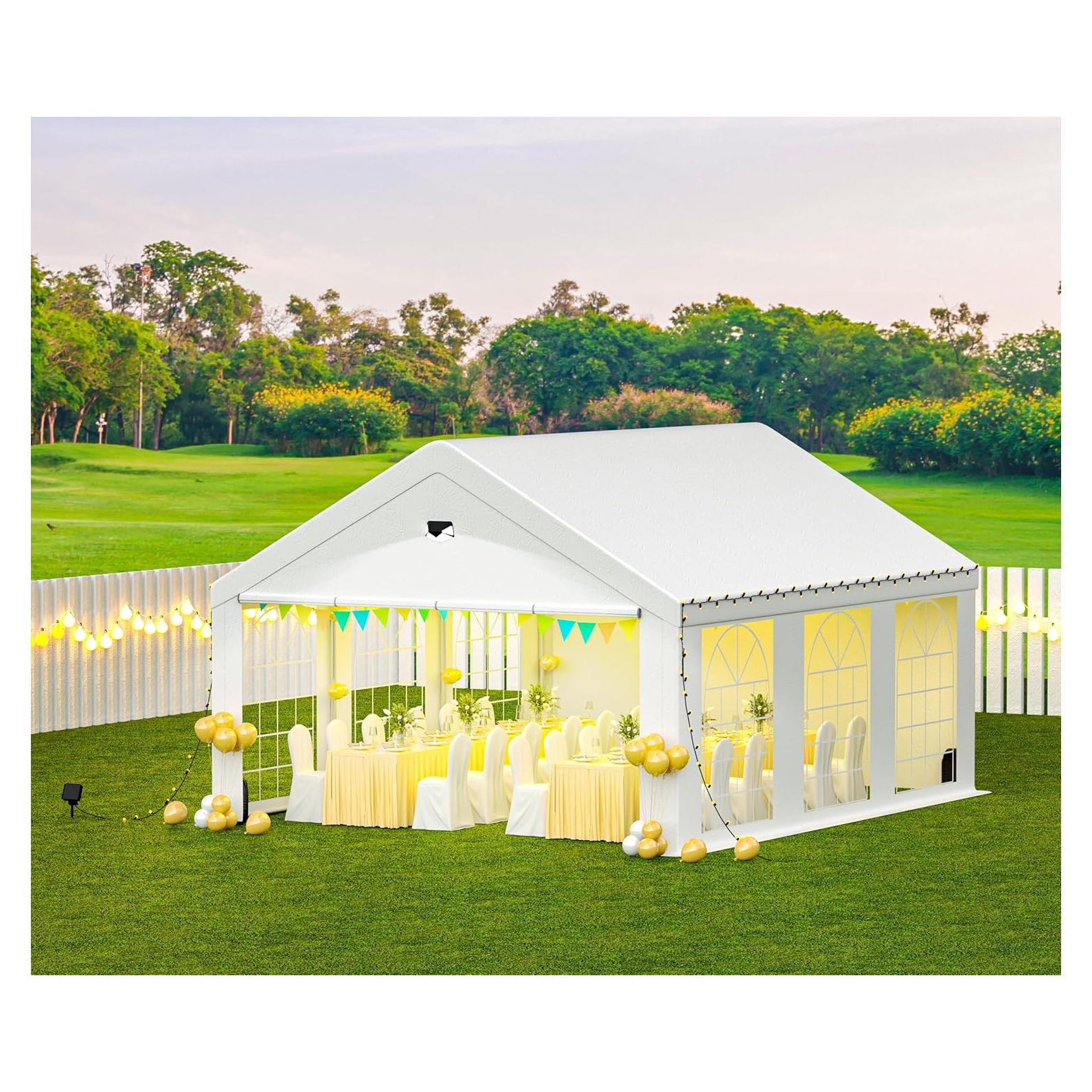 20'x20' Party Tent, Wedding Tents, Event Tents for Parties Heavy Duty, Carpas para Fiestas with Removable Sidewalls and Roll-up Doors, 20x20 Large Canopy Tent with Carry Bag, Waterproof, White