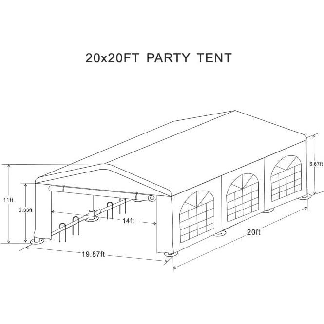 20'x20' Party Tent, Wedding Tents, Event Tents for Parties Heavy Duty, Carpas para Fiestas with Removable Sidewalls and Roll-up Doors, 20x20 Large Canopy Tent with Carry Bag, Waterproof, White