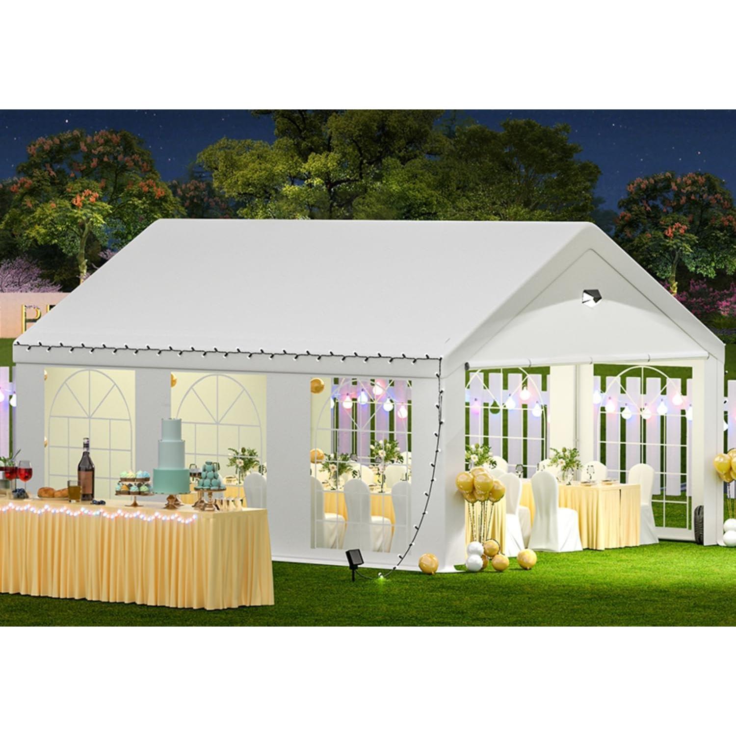 20'x20' Party Tent, Wedding Tents, Event Tents for Parties Heavy Duty, Carpas para Fiestas with Removable Sidewalls and Roll-up Doors, 20x20 Large Canopy Tent with Carry Bag, Waterproof, White