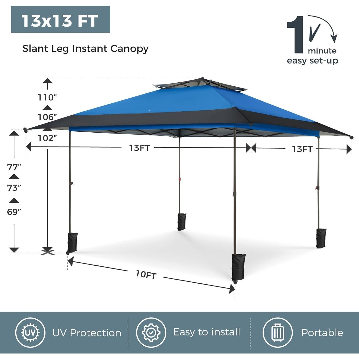 Tienda Pop-Up 3.96x3.96m GREEN PARTY Azul, Impermeable y UV