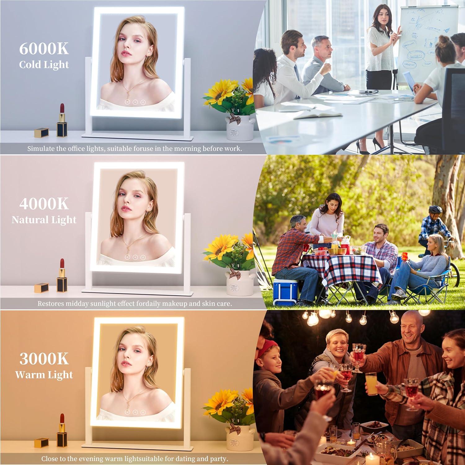 Espejo de Tocador Acoolda con Luces 3 Modos y Aumento 10X