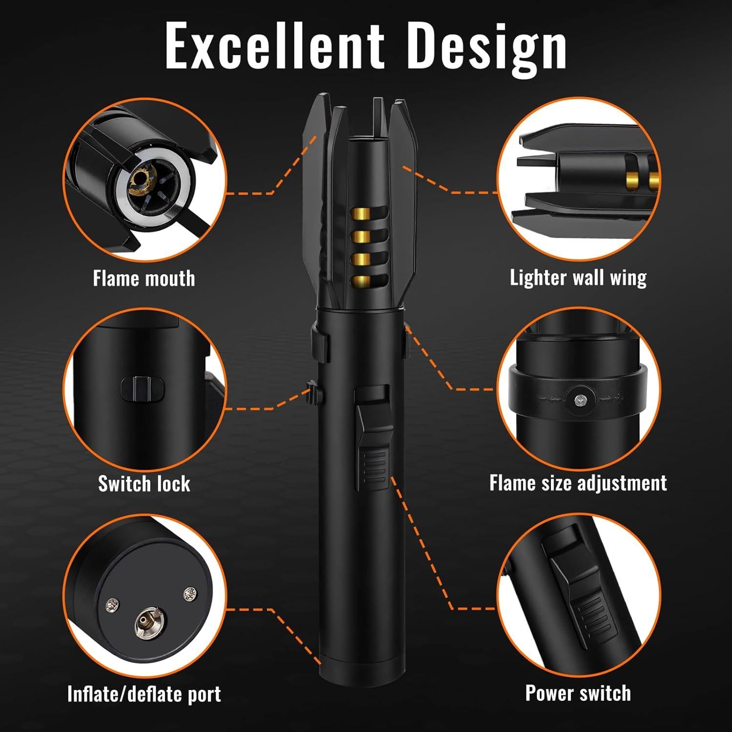 Encendedor de Antorcha Butano Honitra V1 Negro Ajustable