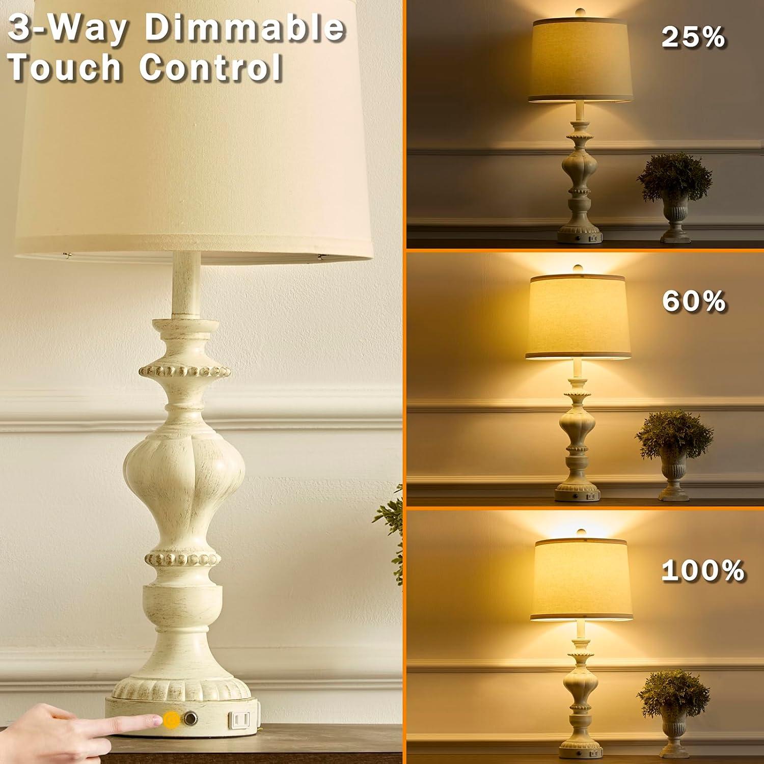 Juego de 2 Lámparas de Mesa Táctiles Regulables USB Blanco Dorado