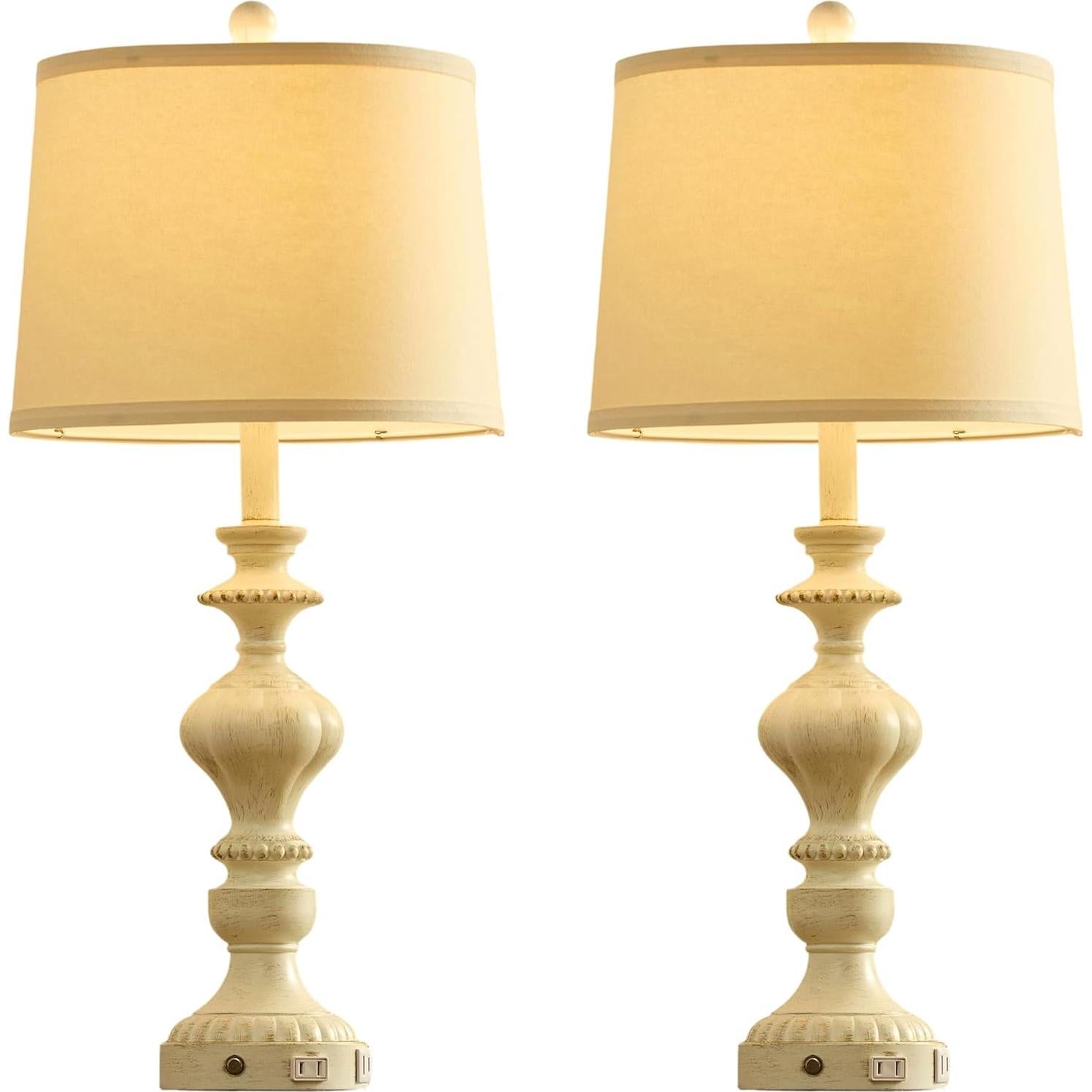 Juego de 2 Lámparas de Mesa Táctiles Regulables USB Blanco Dorado