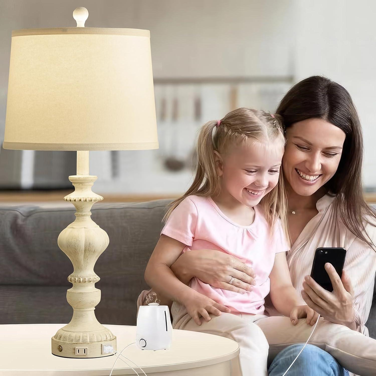 Juego de 2 Lámparas de Mesa Táctiles Regulables USB Blanco Dorado
