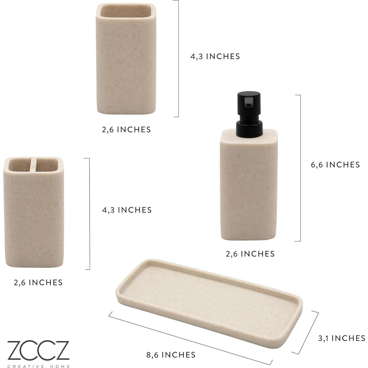 Juego de Accesorios de Baño Beige ZCCZ 4 Piezas Poliresina