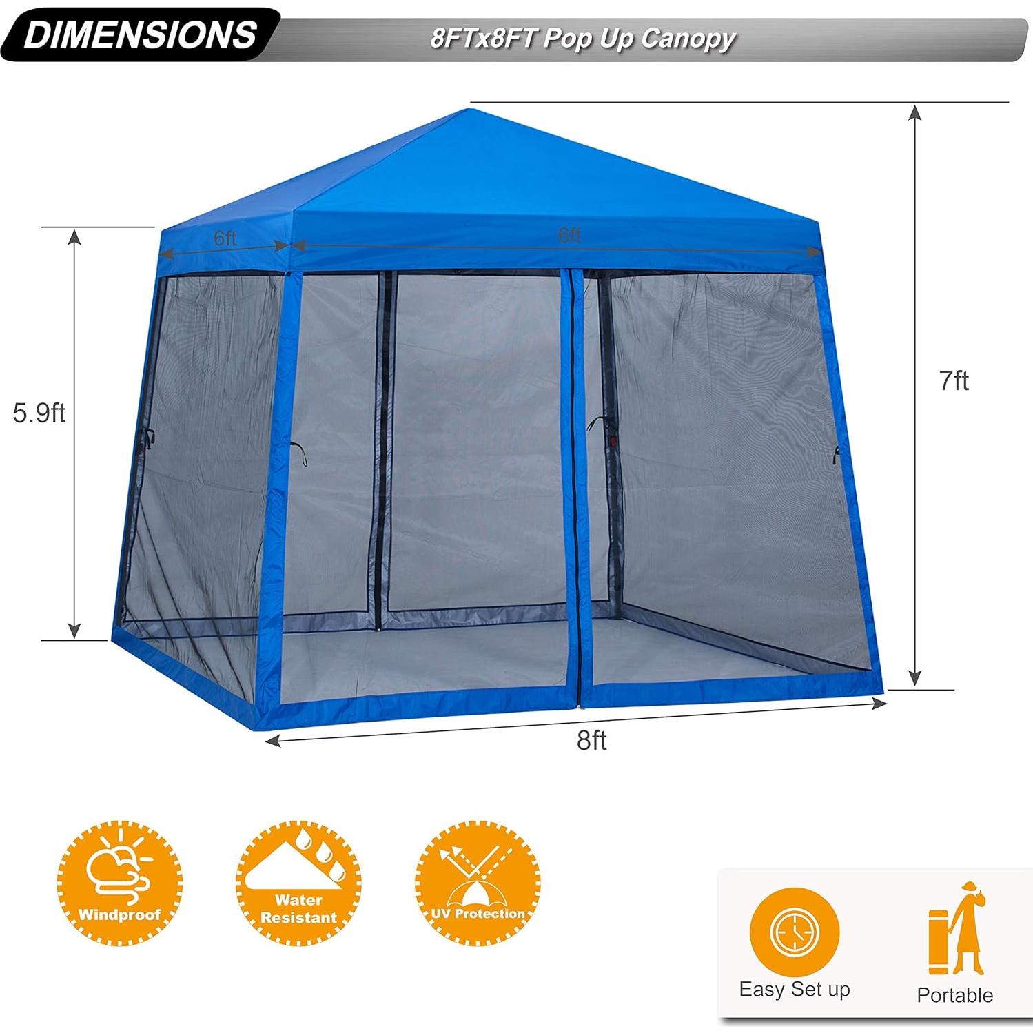 Carpa Plegable ABCCANOPY 2.44x2.44m Azul Real con Malla