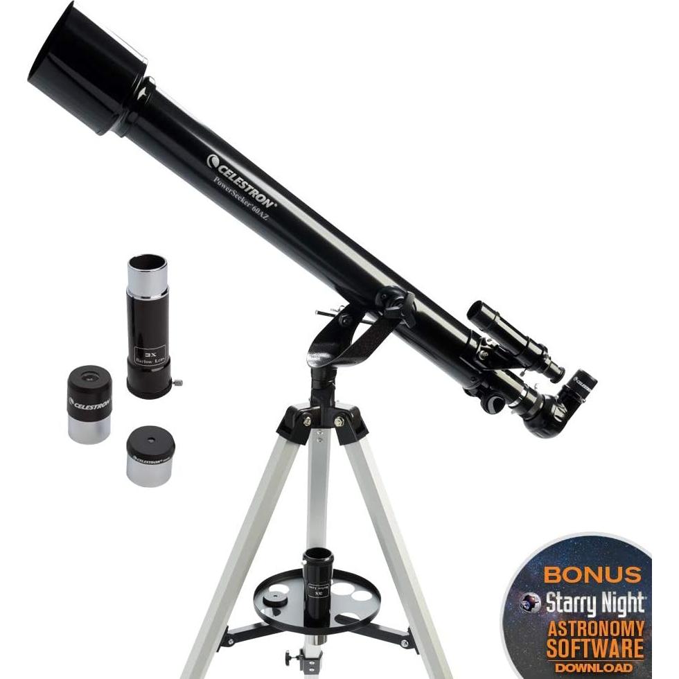Celestron - PowerSeeker 60AZ Telescope - Manual Alt-Azimuth Telescope for Beginners - Compact and Portable - Bonus Astronomy Software Package - 60mm Aperture