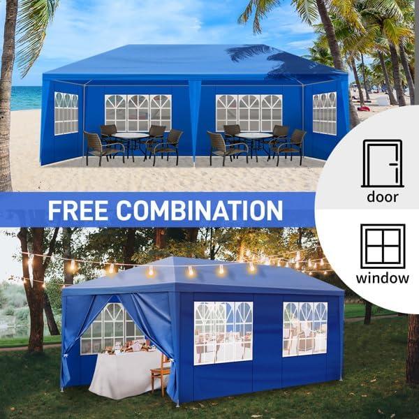 Carpa de Fiesta Azul 3x6m Impermeable con Paredes Removibles