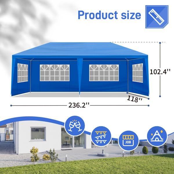 Carpa de Fiesta Azul 3x6m Impermeable con Paredes Removibles