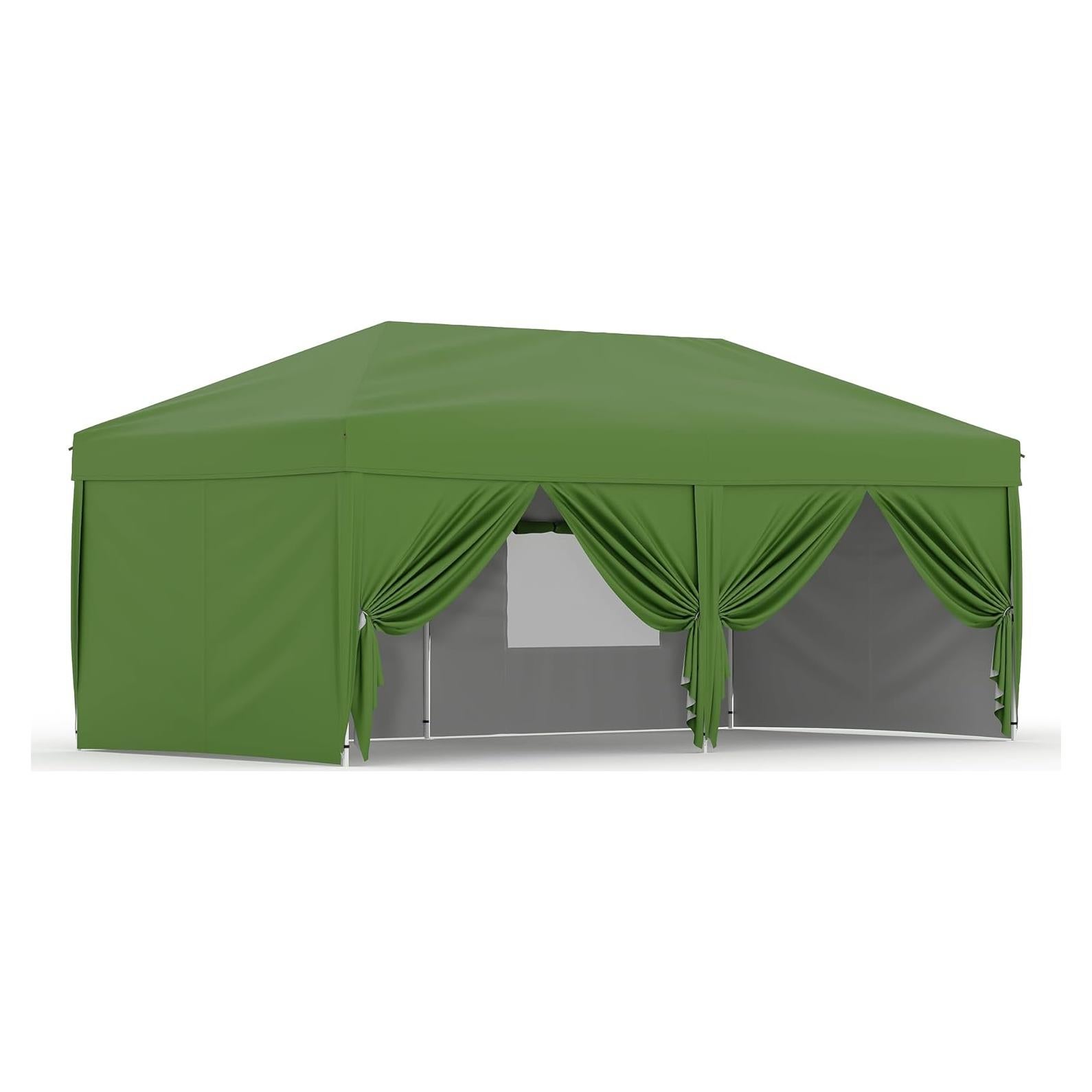10x20 Pop Up Canopy Tent Outdoor Canopy with 6 Removable Sidewalls Heavy Duty Commercial Instant Tent Shelter, Green