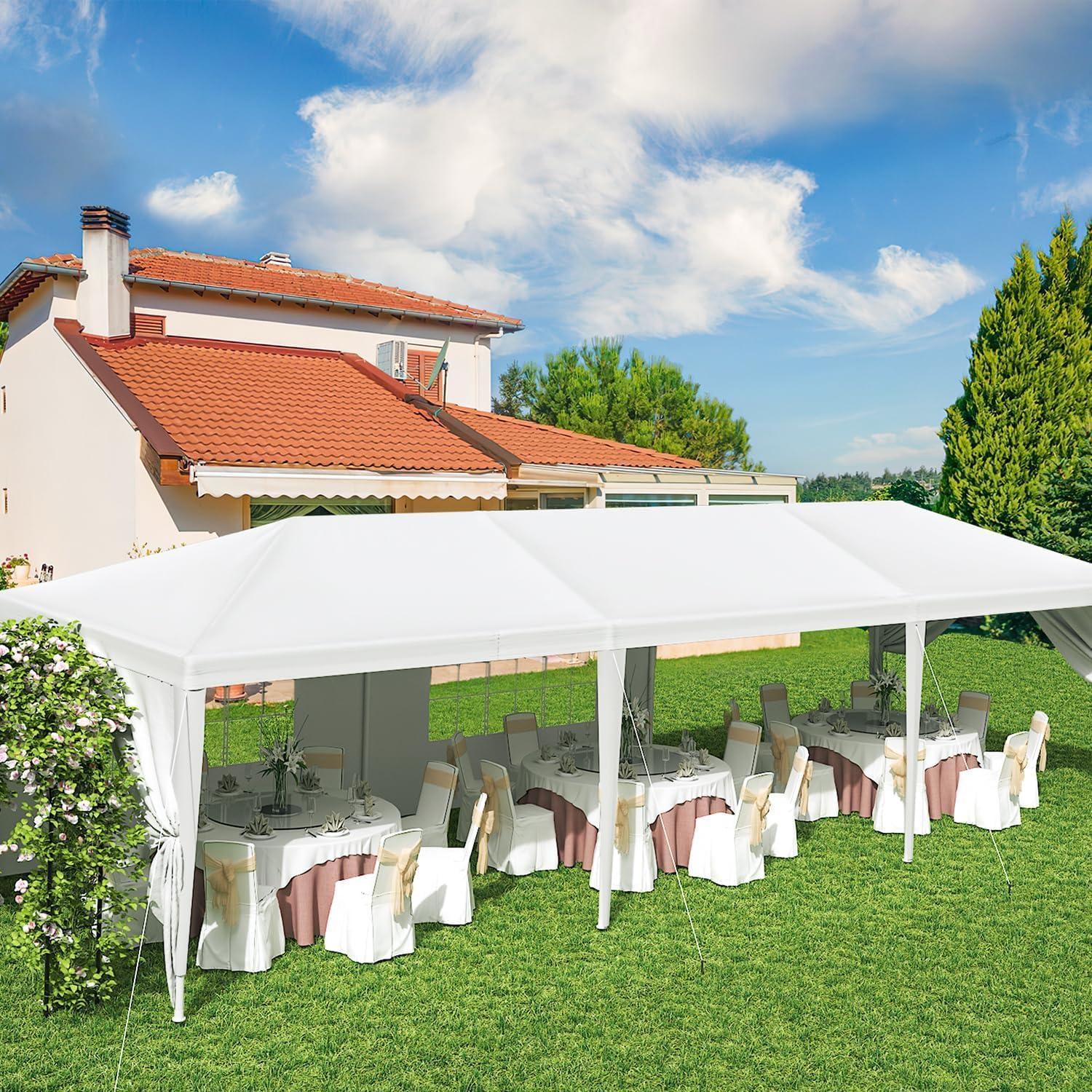 Greesum 10 x 30 Outdoor Canopy, Gazebo with 8 Removable Sidewalls, Outside Waterproof Wedding Canopies for Events, White