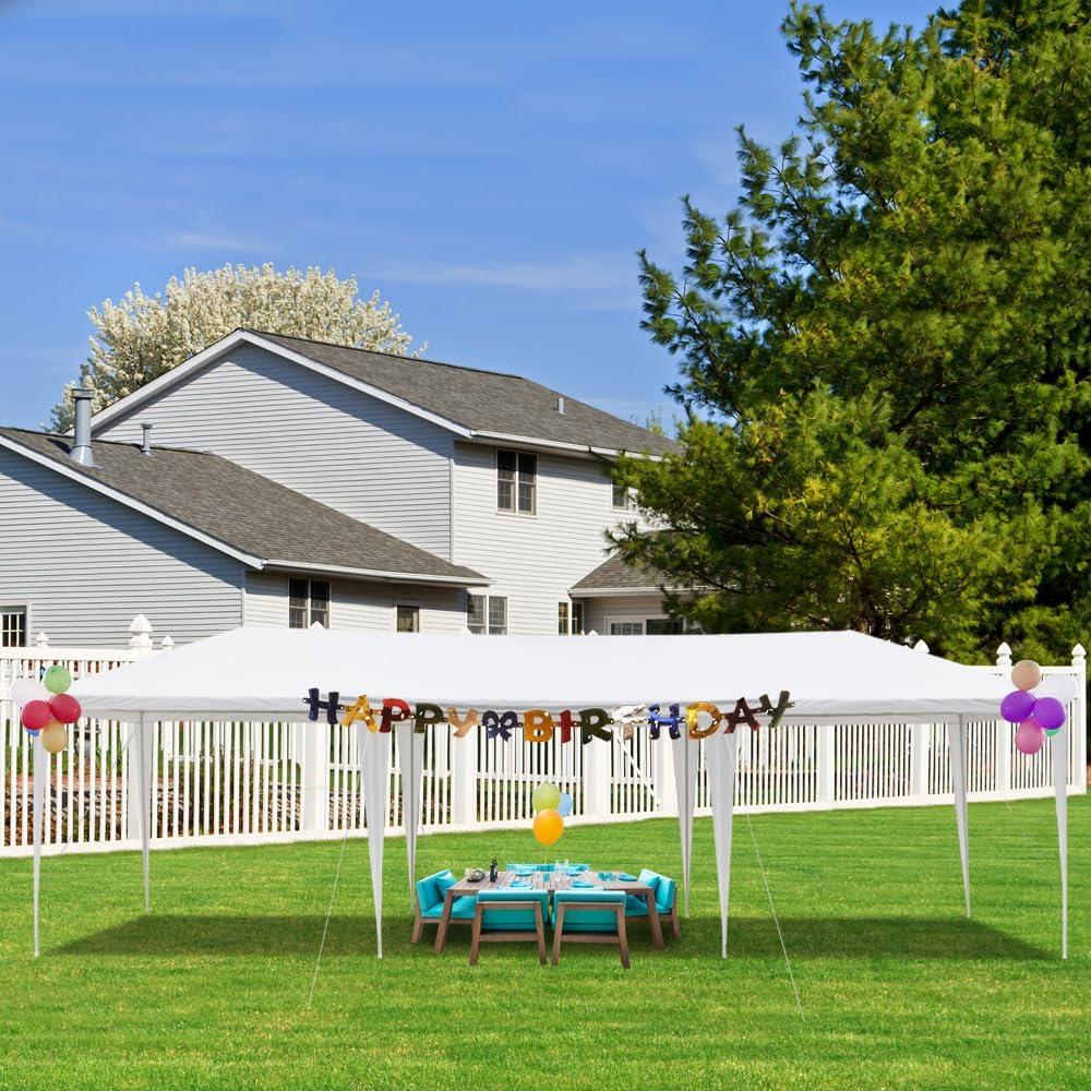 Outdoor Canopy Gazebo 30' x 10' x 8.5', Portable Sunshade with Adjustable Legs, White Canopy for Weddings, Events, and Backyard Gatherings