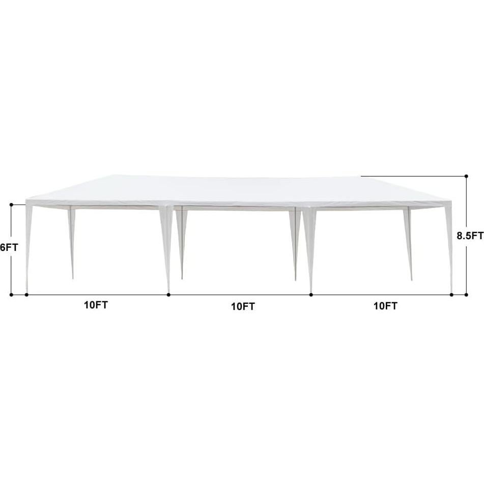 Outdoor Canopy Gazebo 30' x 10' x 8.5', Portable Sunshade with Adjustable Legs, White Canopy for Weddings, Events, and Backyard Gatherings