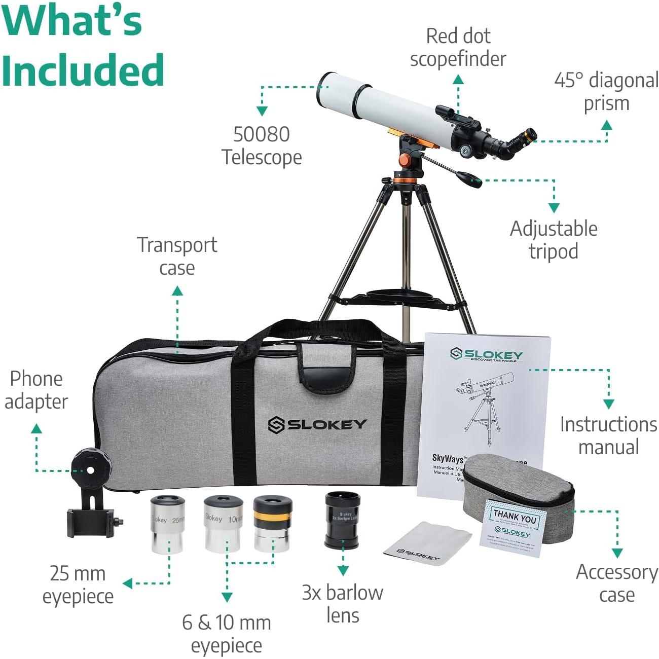 Telescopio Slokey 50080 para Astronomía - 20x a 250x, Portátil