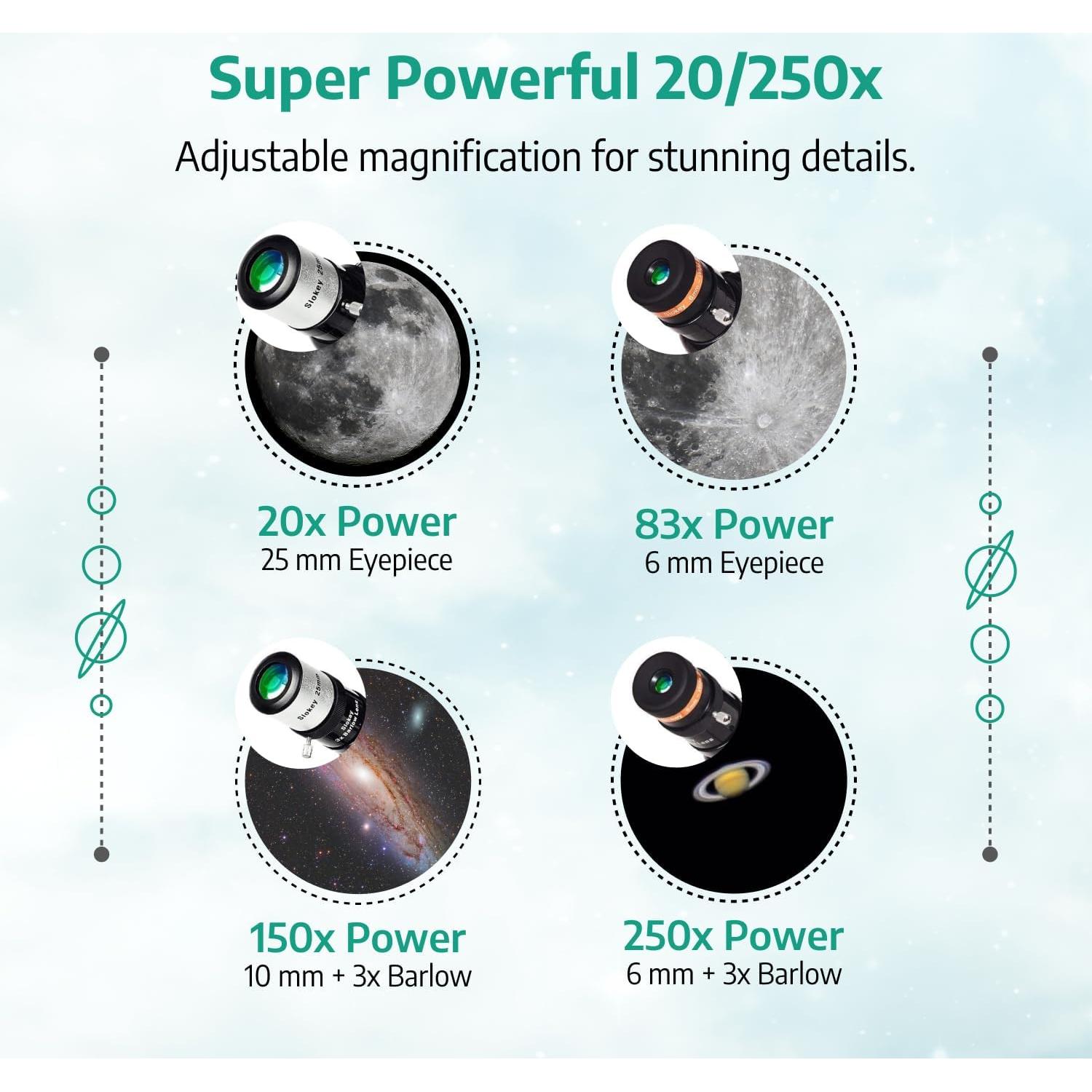 Telescopio Slokey 50080 para Astronomía - 20x a 250x, Portátil