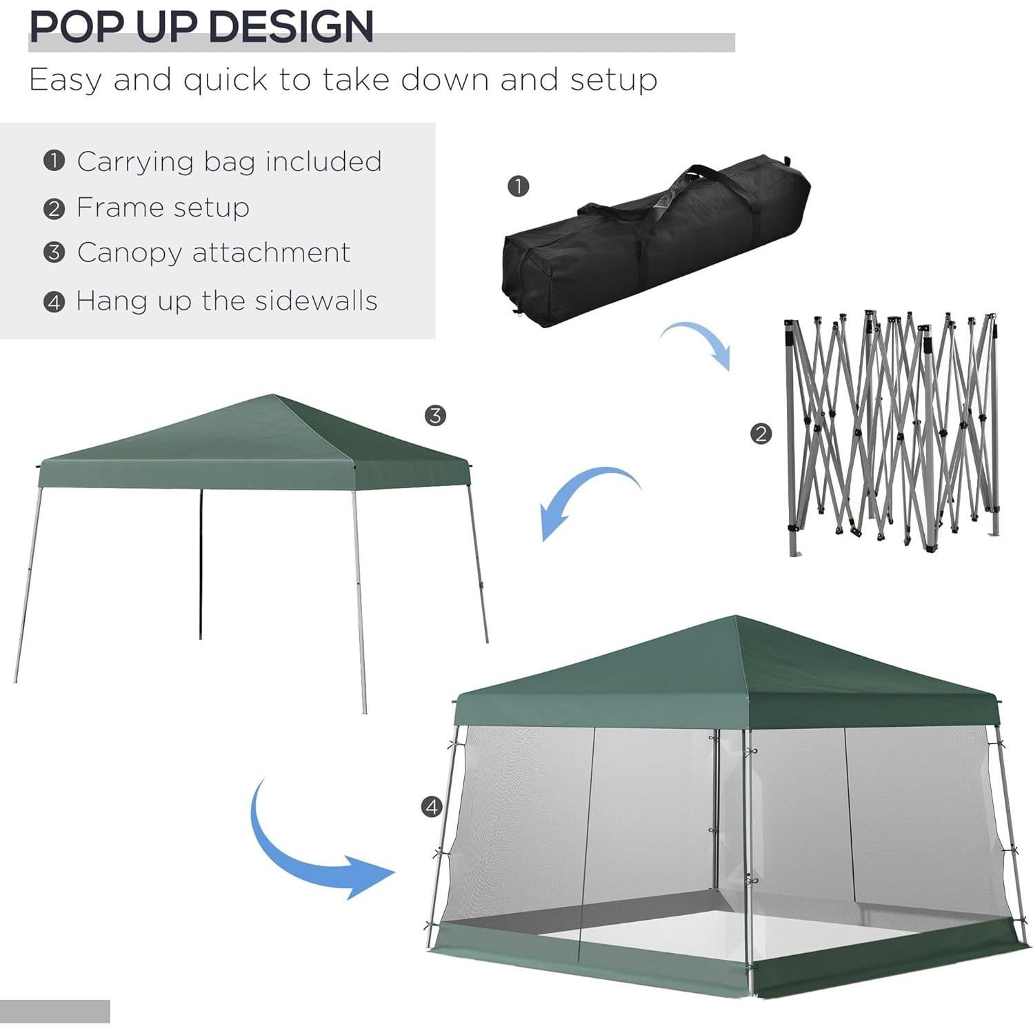 Tienda Canopy Pop Up Outsunny 3.5x3.5m Verde Ajustable