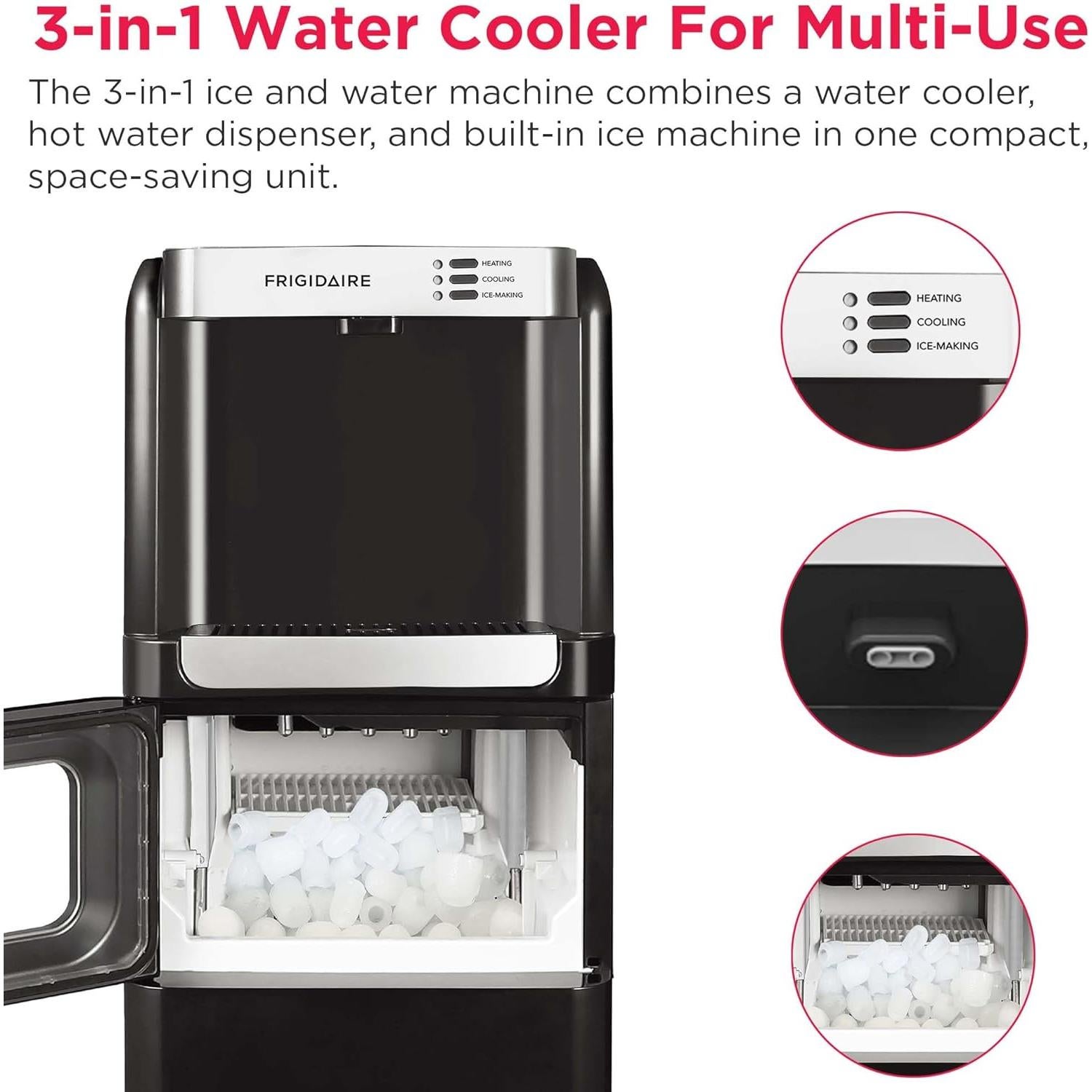 Máquina de Hielo y Agua Frigidaire 3 en 1 - Dispensador 5 Galones