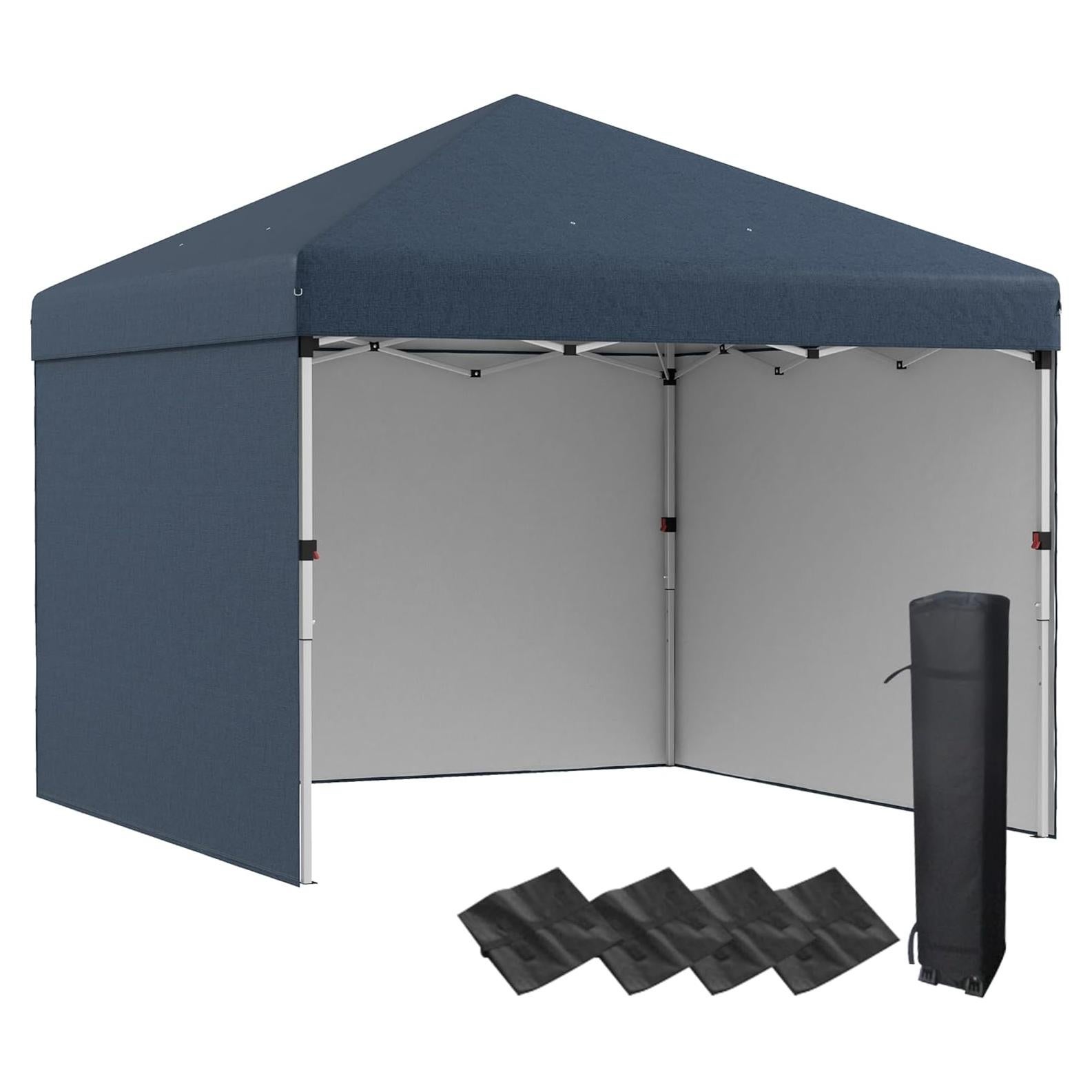 10' x 10' Pop Up Canopy Tent with 3 Sidewalls, Leg Weight Bags and Carry Bag, Height Adjustable, Instant Party Tent Event Shelter Gazebo for Garden, Patio, Navy Blue