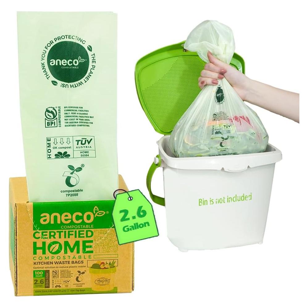 Bolsas Compostables ANECO 2.6 Galones Extra Gruesas 100 Unidades