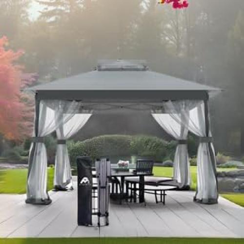 Gazebo AURAWAY 3.96x3.96m Impermeable con Malla Insectos